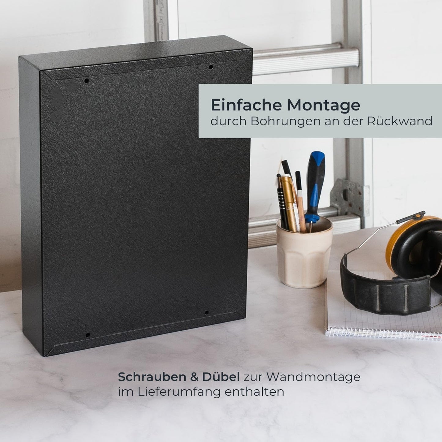 Abschliessbarer Schlüsselschrank mit 42 Haken, Schwarz 42 Haken
