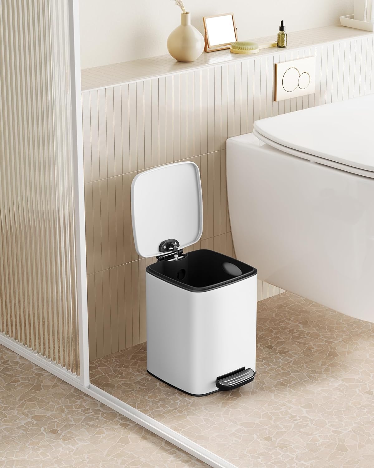Kosmetikeimer mit Softclose und Pedal, Weiss 6 L