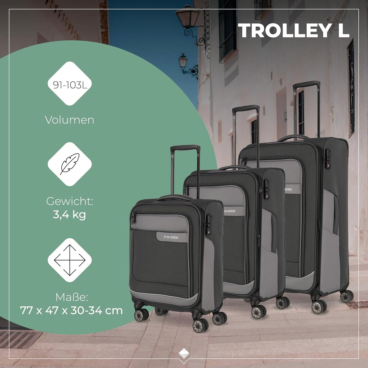 VIIA 4-Rollen Kofferset 4tlg., Large/Medium/Small Set Schiefer (Grau)