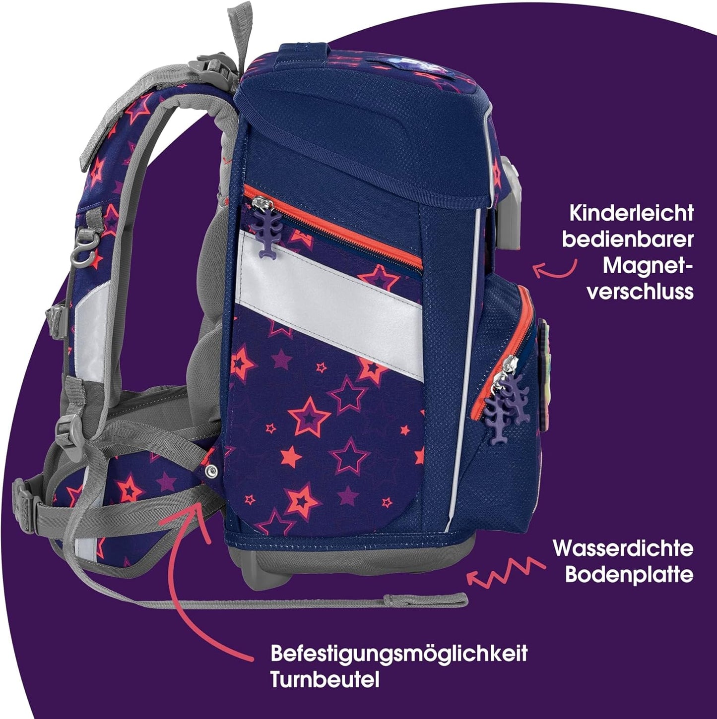 Ergonomisches Schulranzen-Set, 5-teilig, Pegasus Night Nuala, Pegasus Night Nuala - Lila-rosa