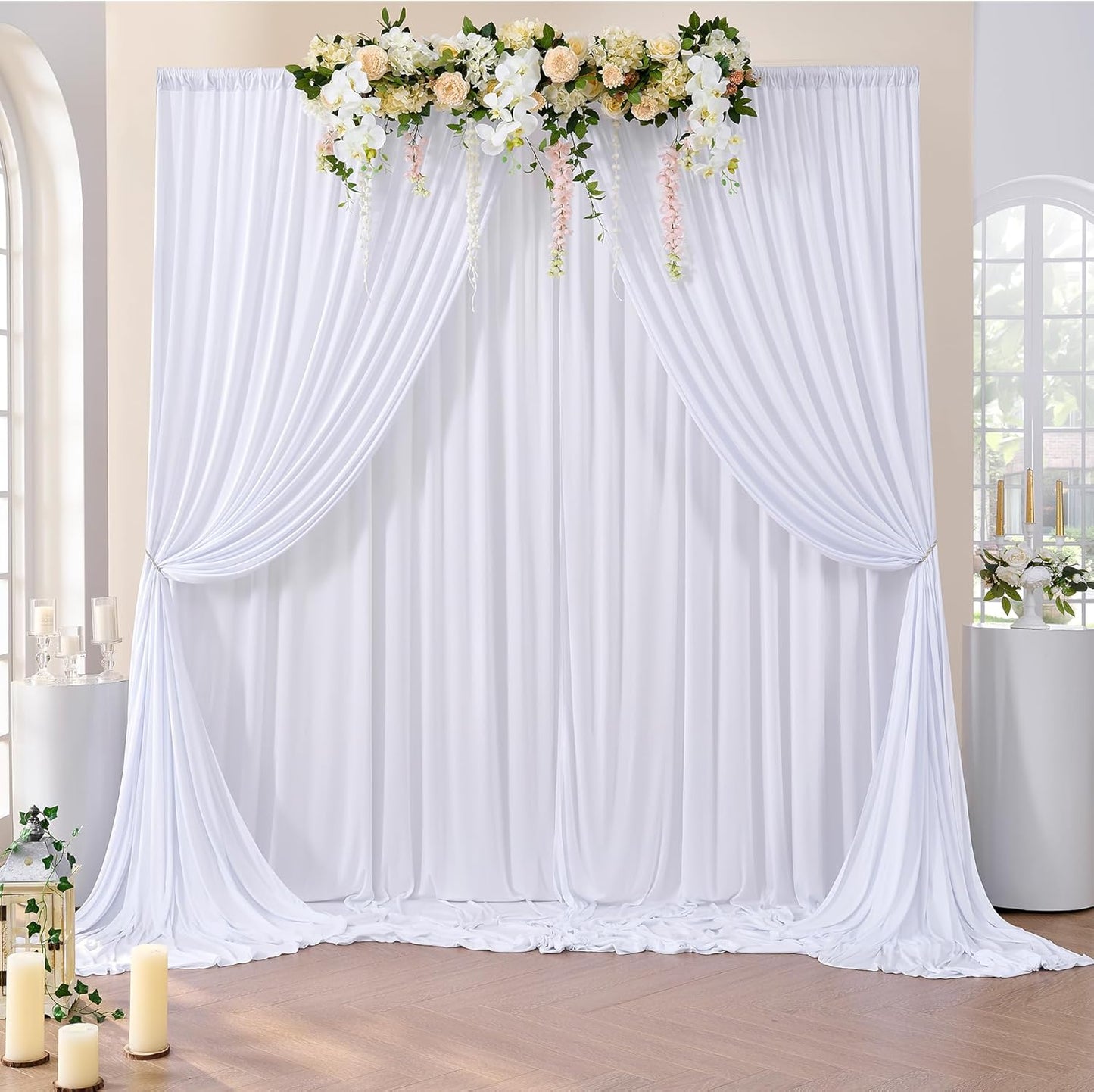 Faltenfreie Hintergrund Vorhänge-Set (4 Stück), W150×H300cm(4 Stücke) Weiss