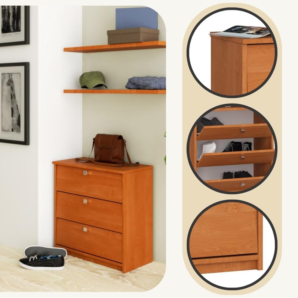 Schuhschrank mit 3 Klapptüren, Erle