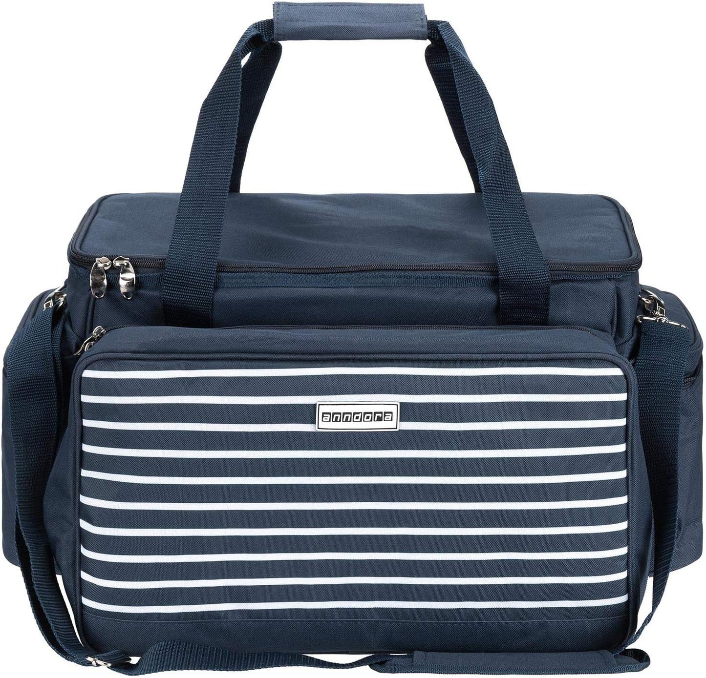 XXL Picknicktasche Set für 6 Personen (57-teilig), Navy Blau Weiss