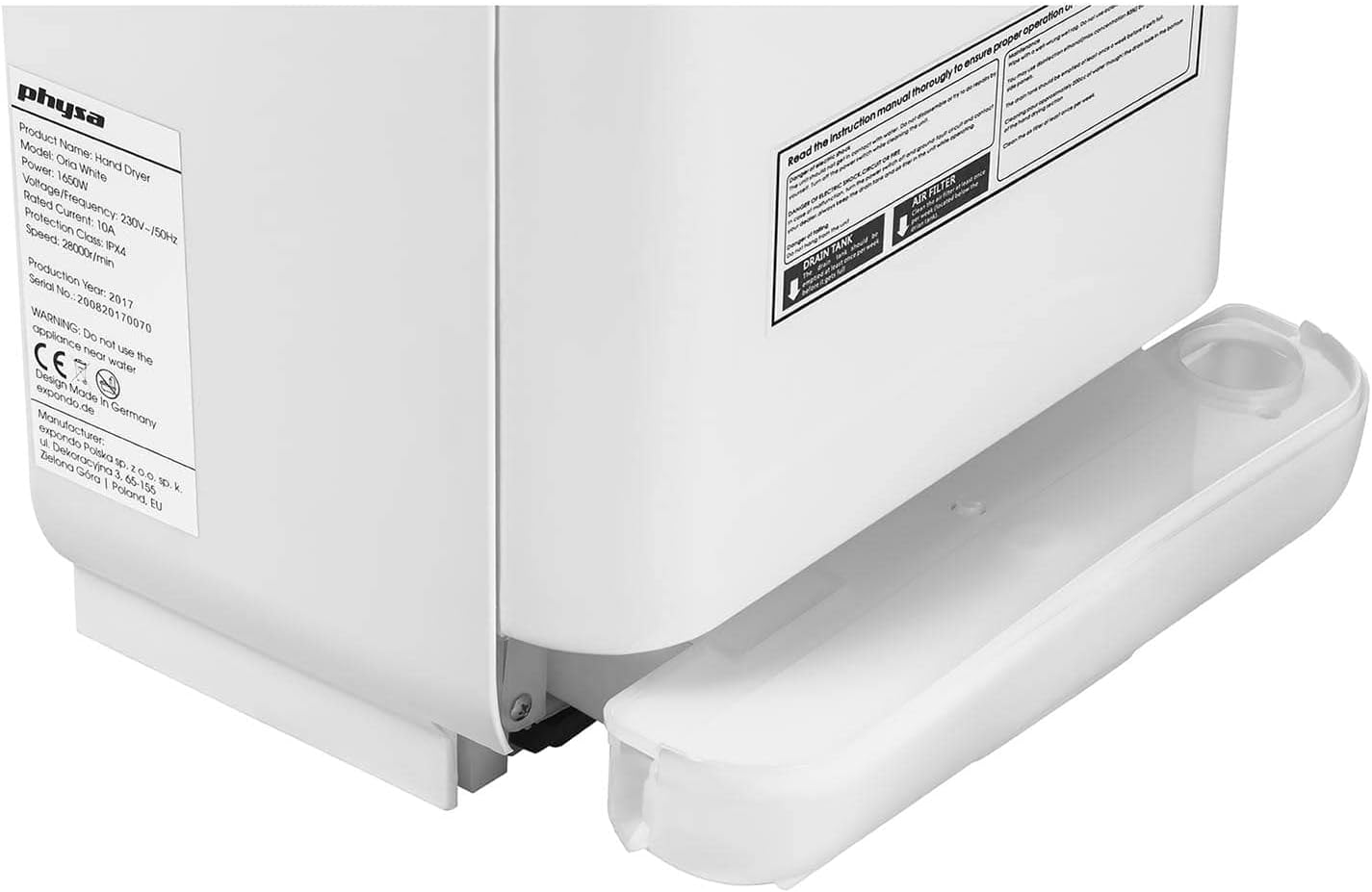 Elektrischer Händetrockner mit LED-Timer (5-7s), Oria White