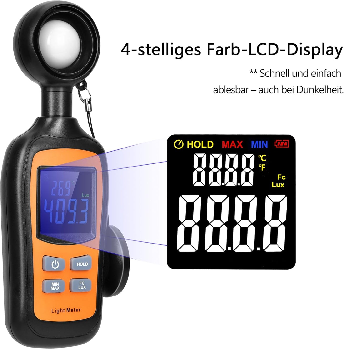 Digitales Luxmeter mit Thermometer