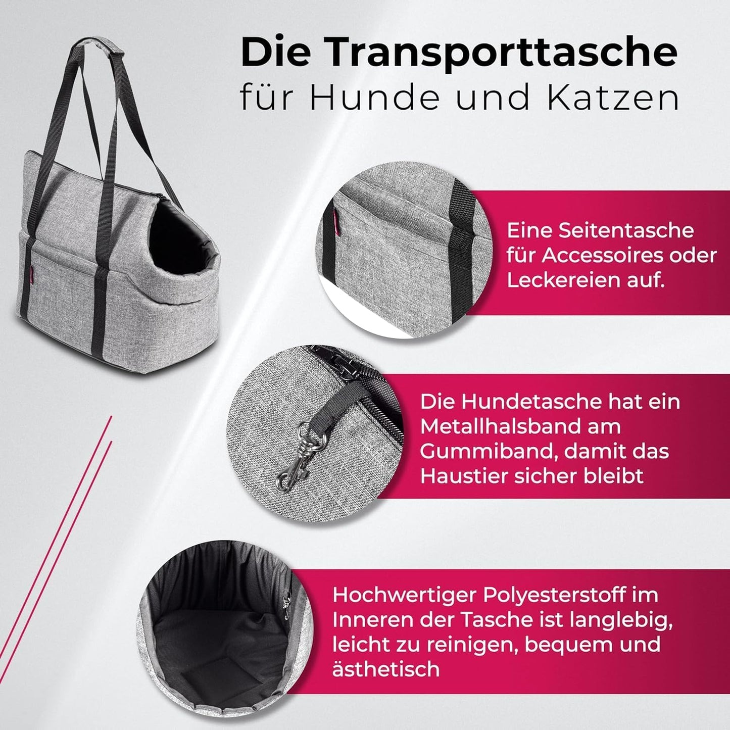Hundetragetasche für Haustiere bis 10 kg, L 38 x B 28 x H 28 cm, Schwarz Schwarz/Minky