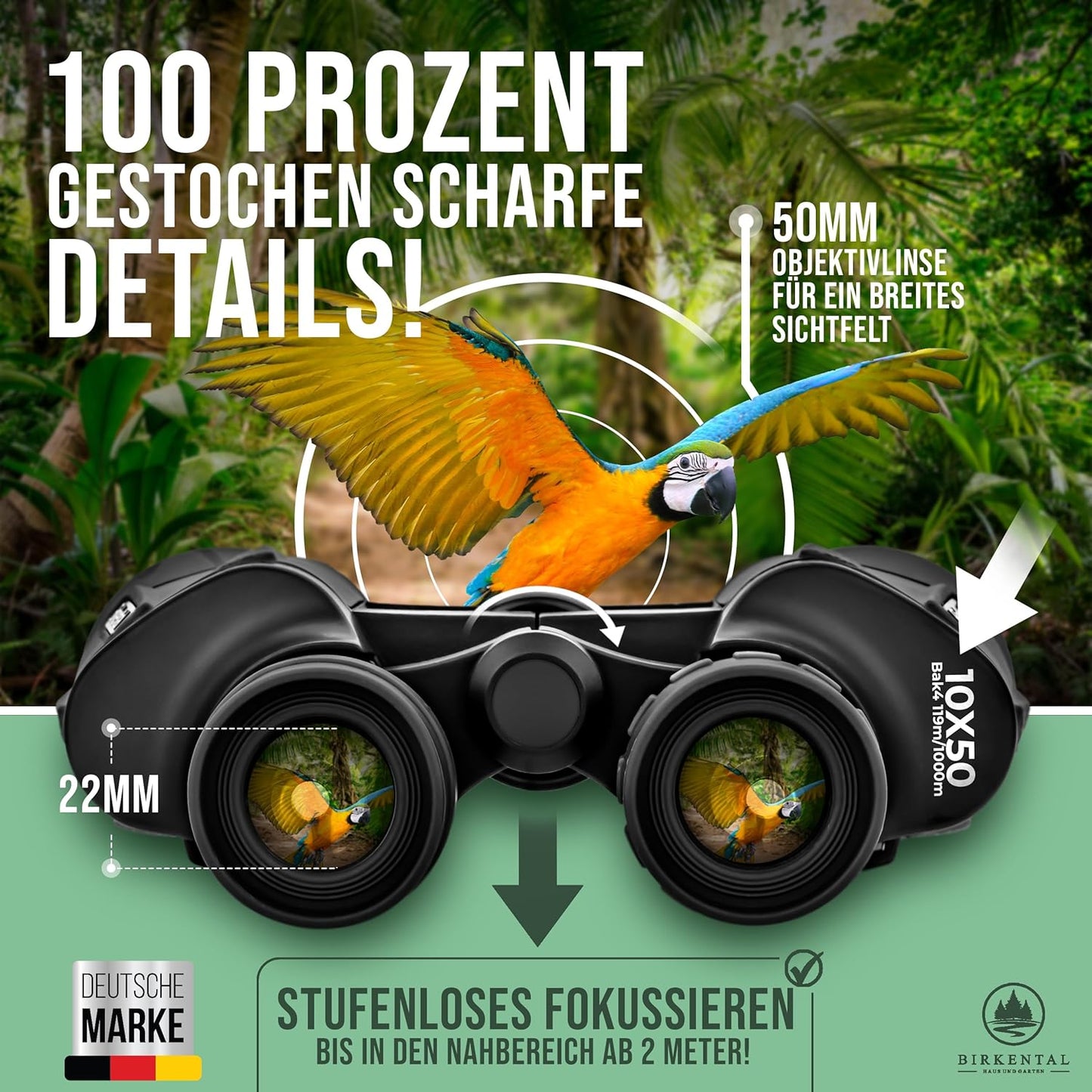 Fernglas 10x50, Schwarz 10x50