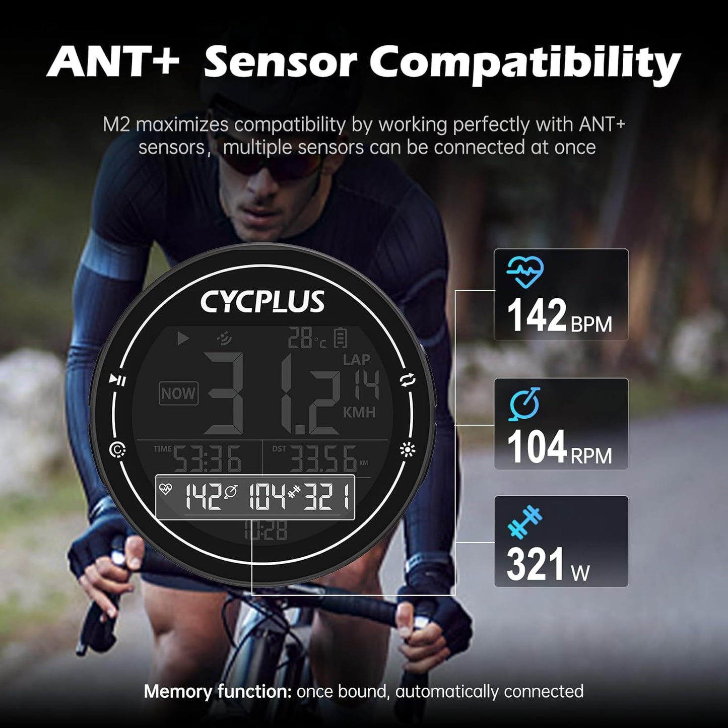 Fahrradcomputer GPS mit ANT+ und Bluetooth 5.0, M2