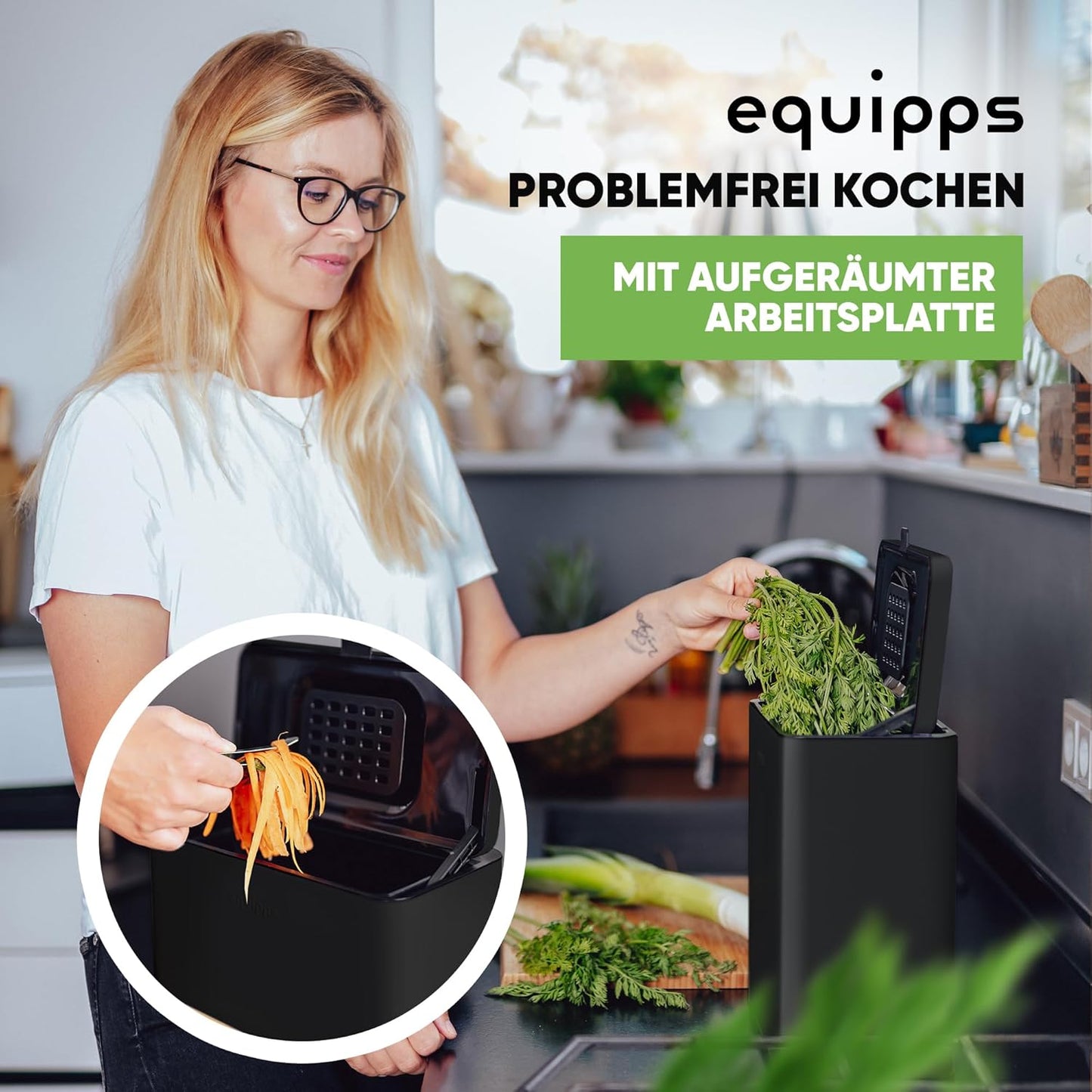 Komposteimer mit Geruchsfilter, Schwarz 6l