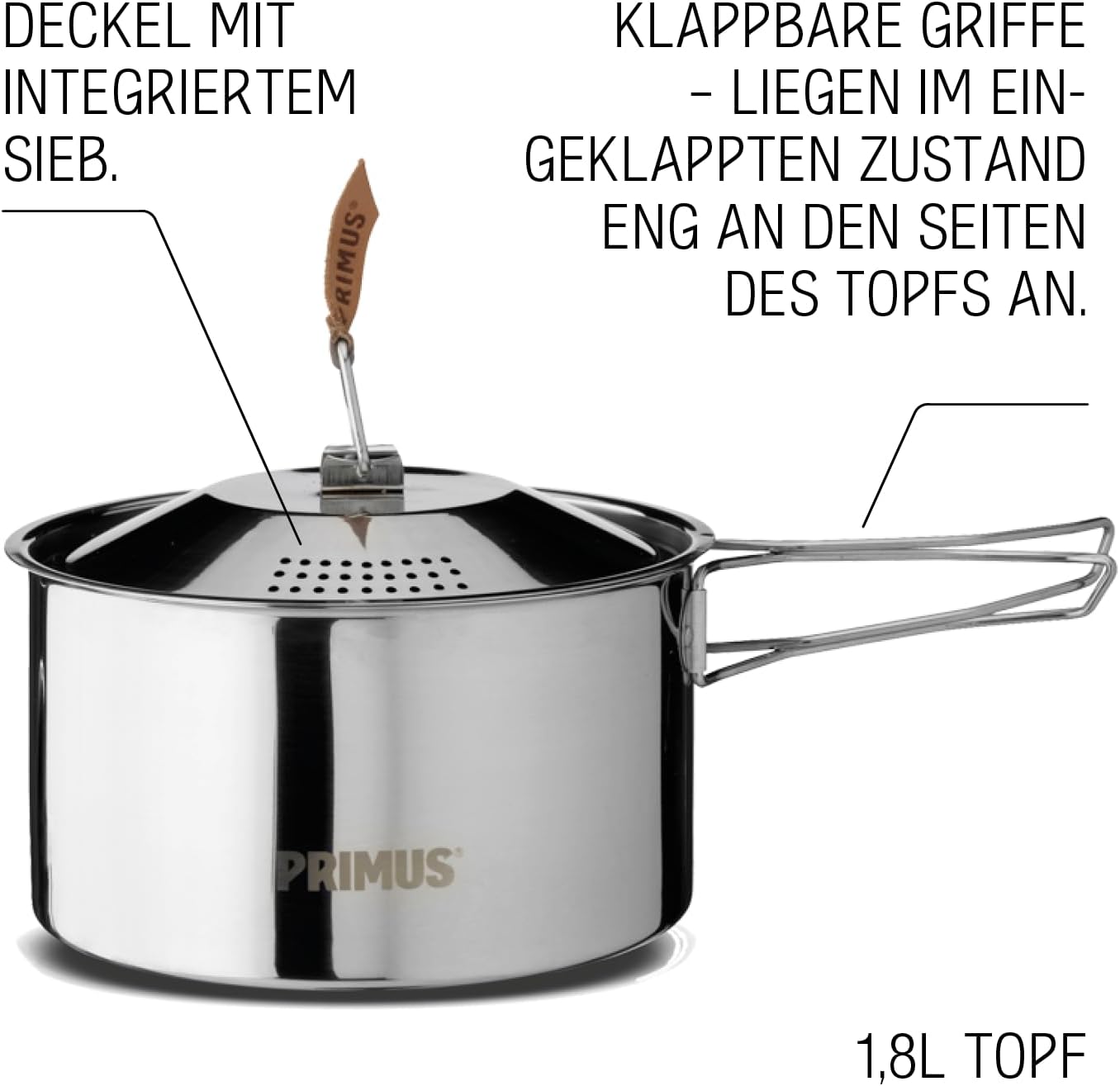 Camping Kochgeschirr, 1,8 L Topf + 21 cm Pfanne