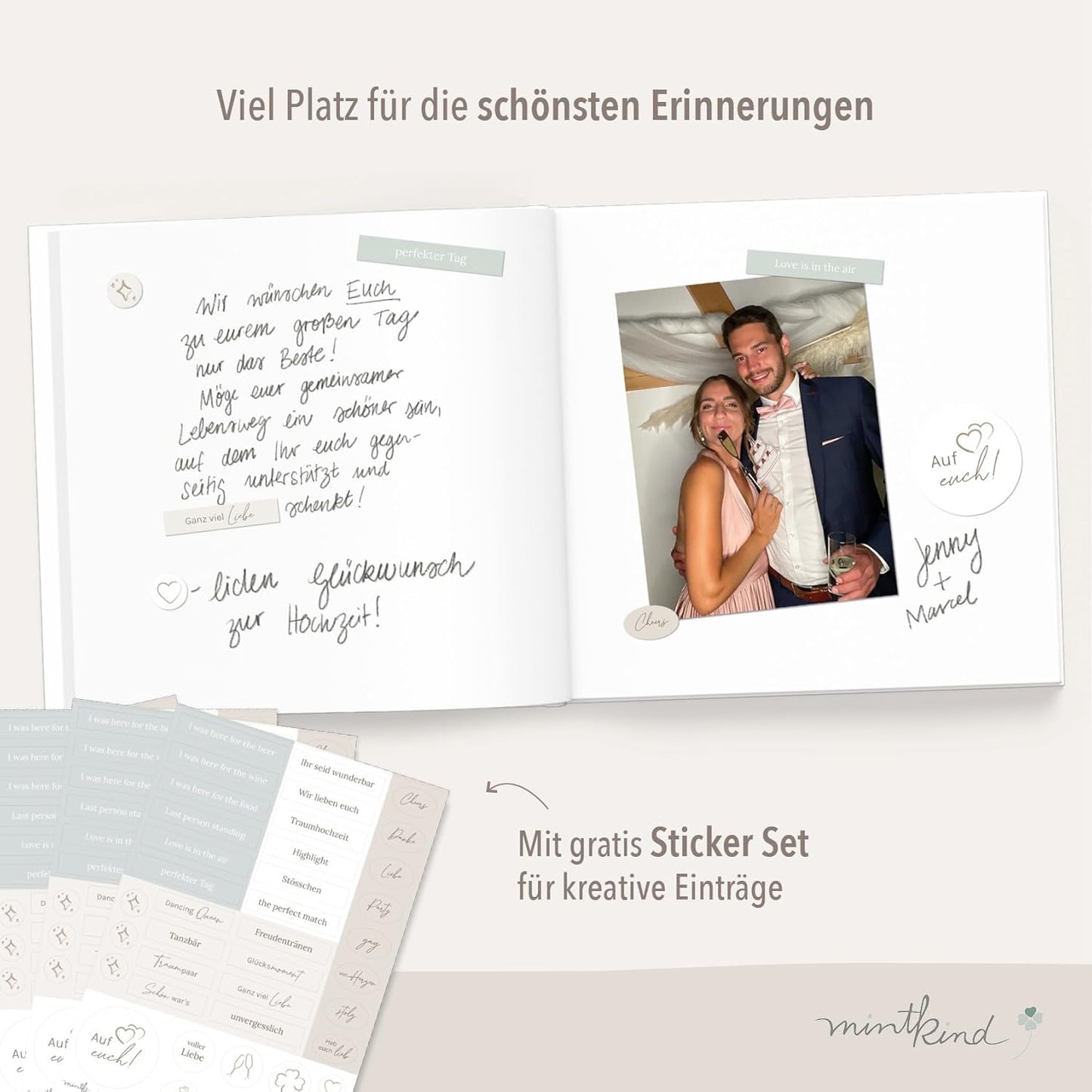 Hochzeits-Gästebuch mit Stickerbögen, Offwhite Ohne Fragen