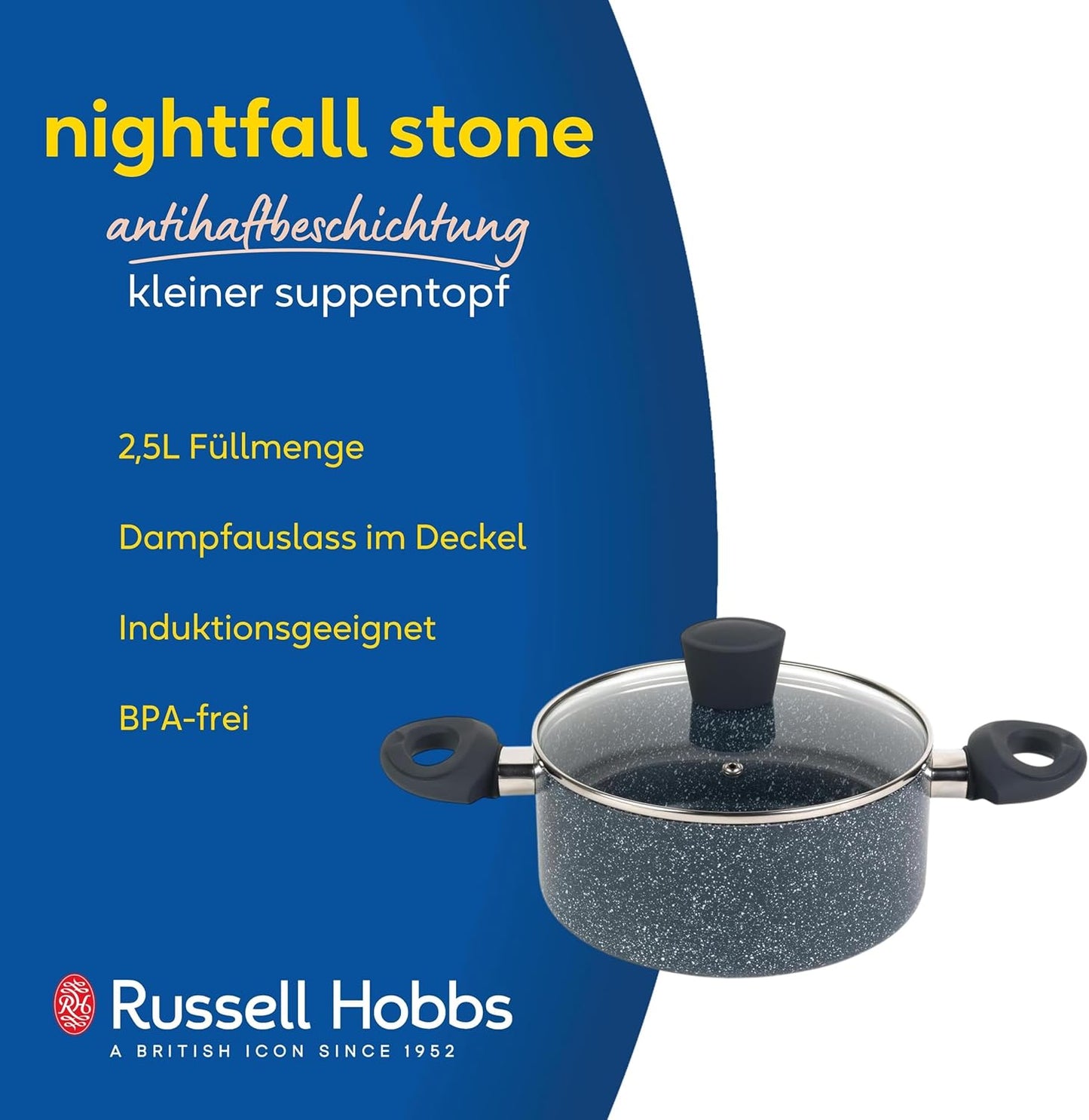 Nightfall Stone Kochtopf mit Glasdeckel RH00848EU, 2.5 Liter
