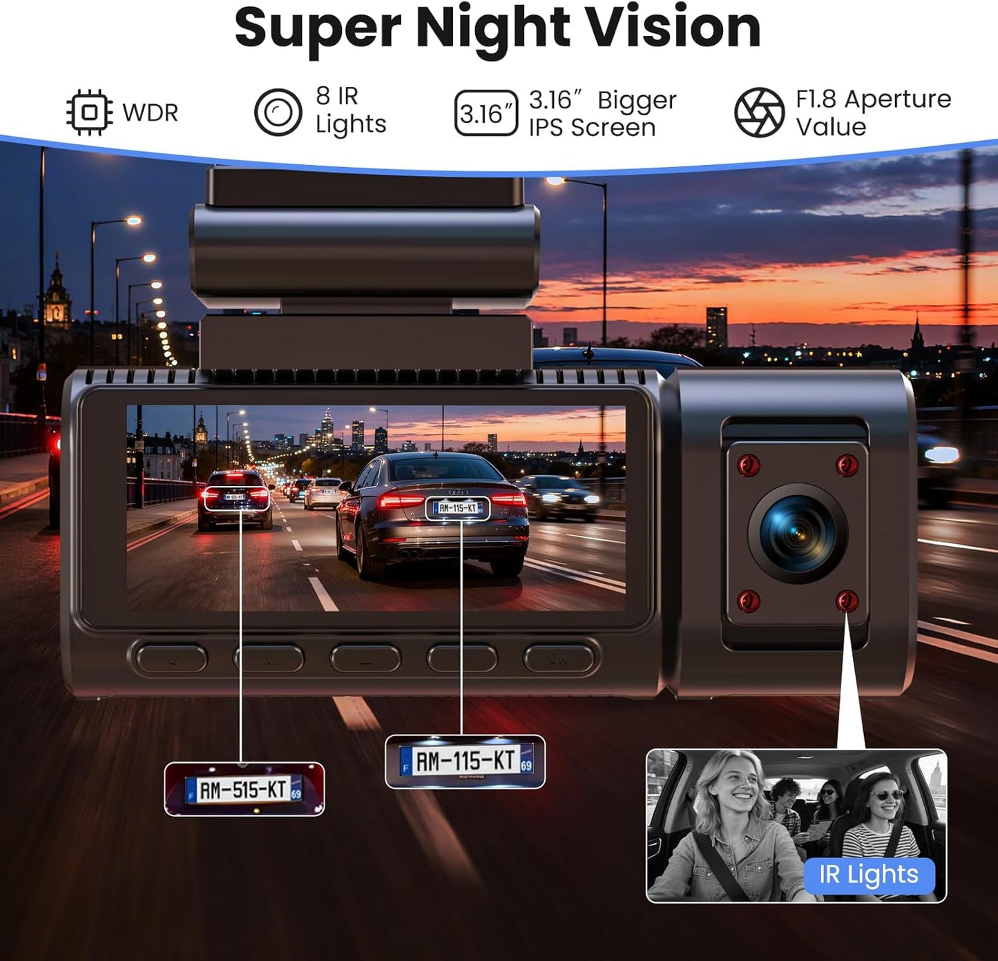 D5 4K Dashcam mit 3-Kanal-Aufnahme & GPS/WiFi, D5