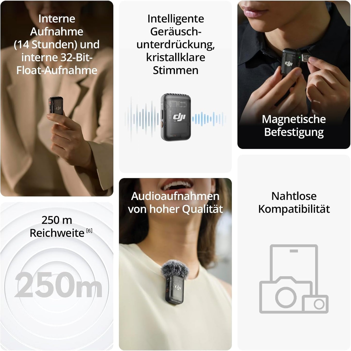 Mic 2 (1 Sender + 1 Empfänger) mit Rauschunterdrückung, DJI Mic 2 (1 Sender + 1 Empfänger)