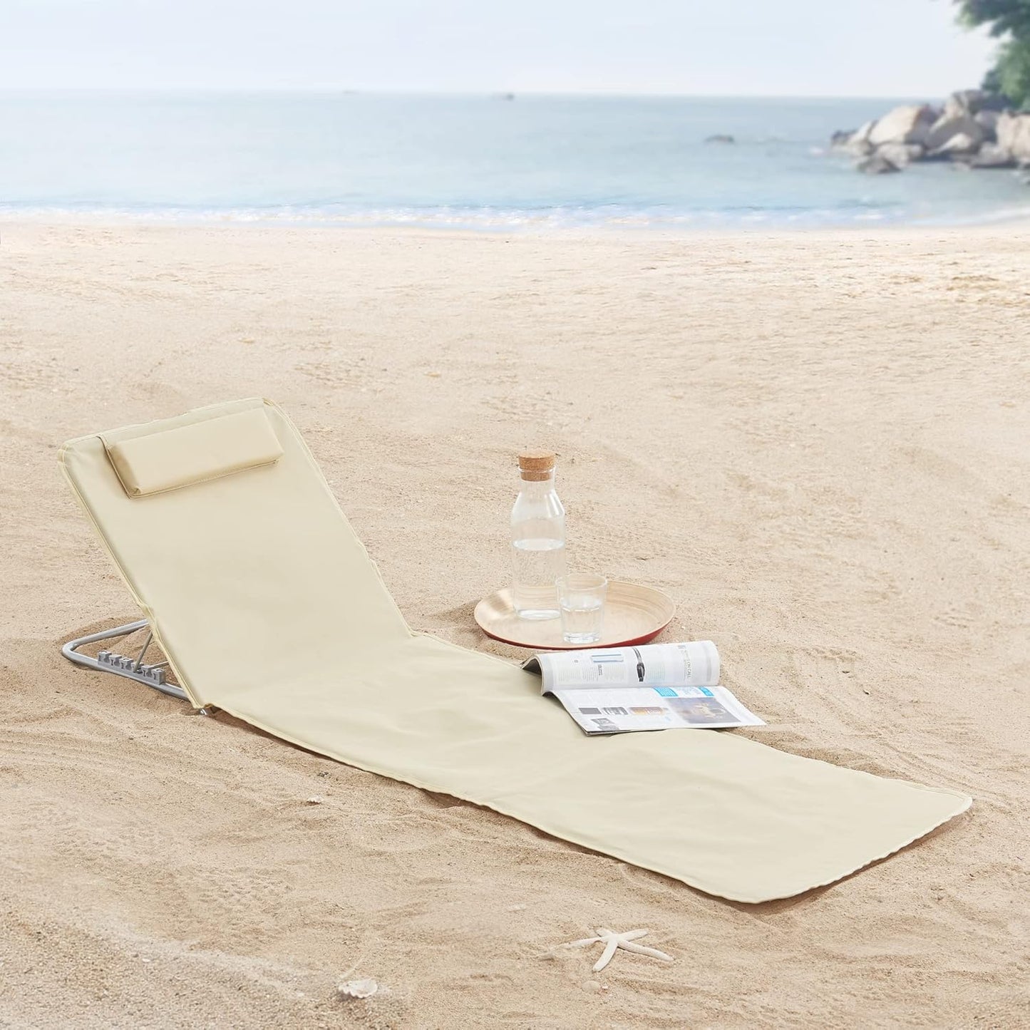 Strandmatte 2er-Set mit verstellbarer Rückenlehne, Beige