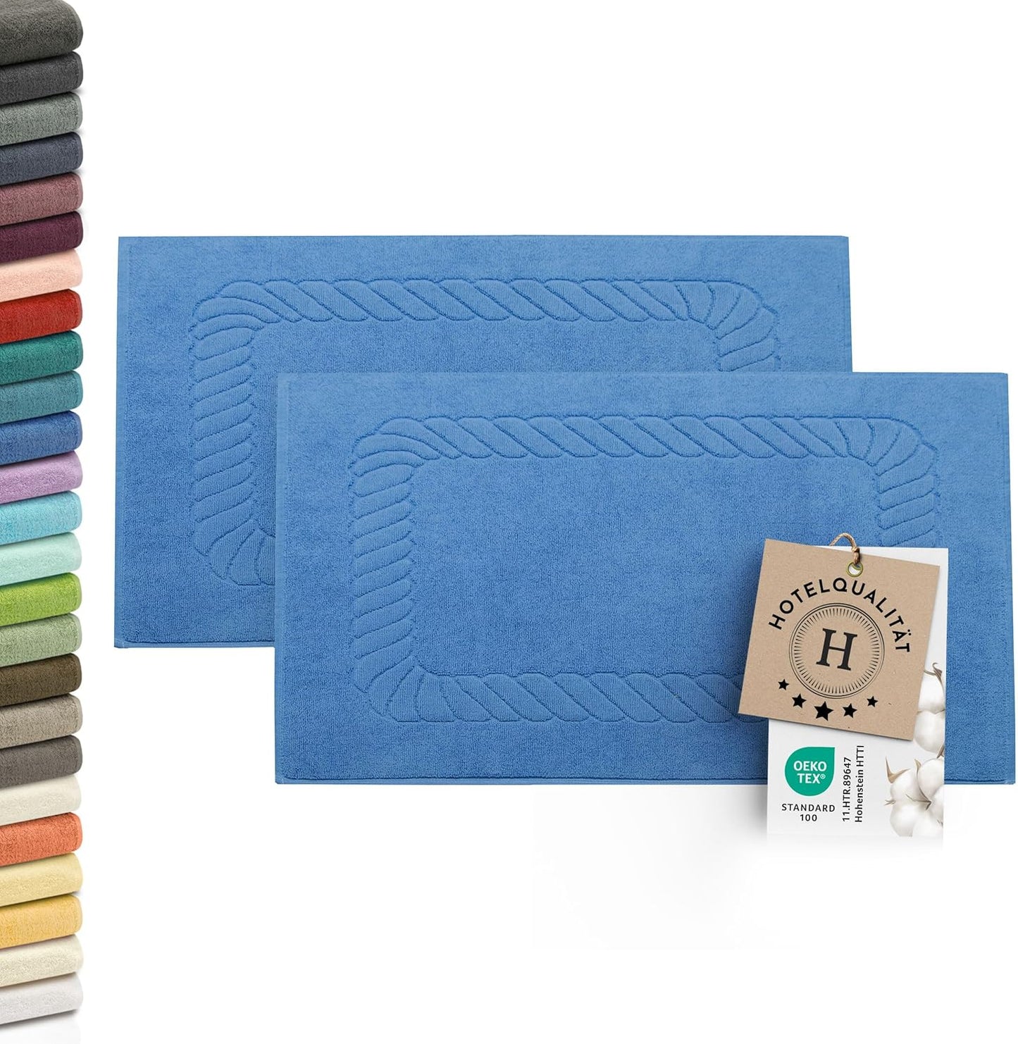 2er-Set saugfähige Duschvorleger 50x70 cm, Blau 2x Badematten