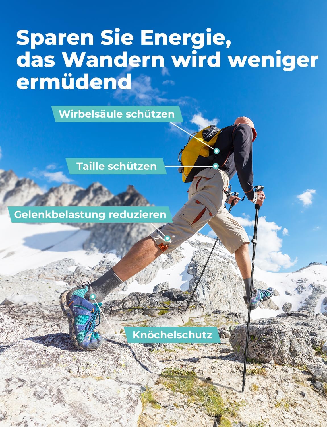Verstellbare Trekkingstöcke, Seeblau 110-130 cm