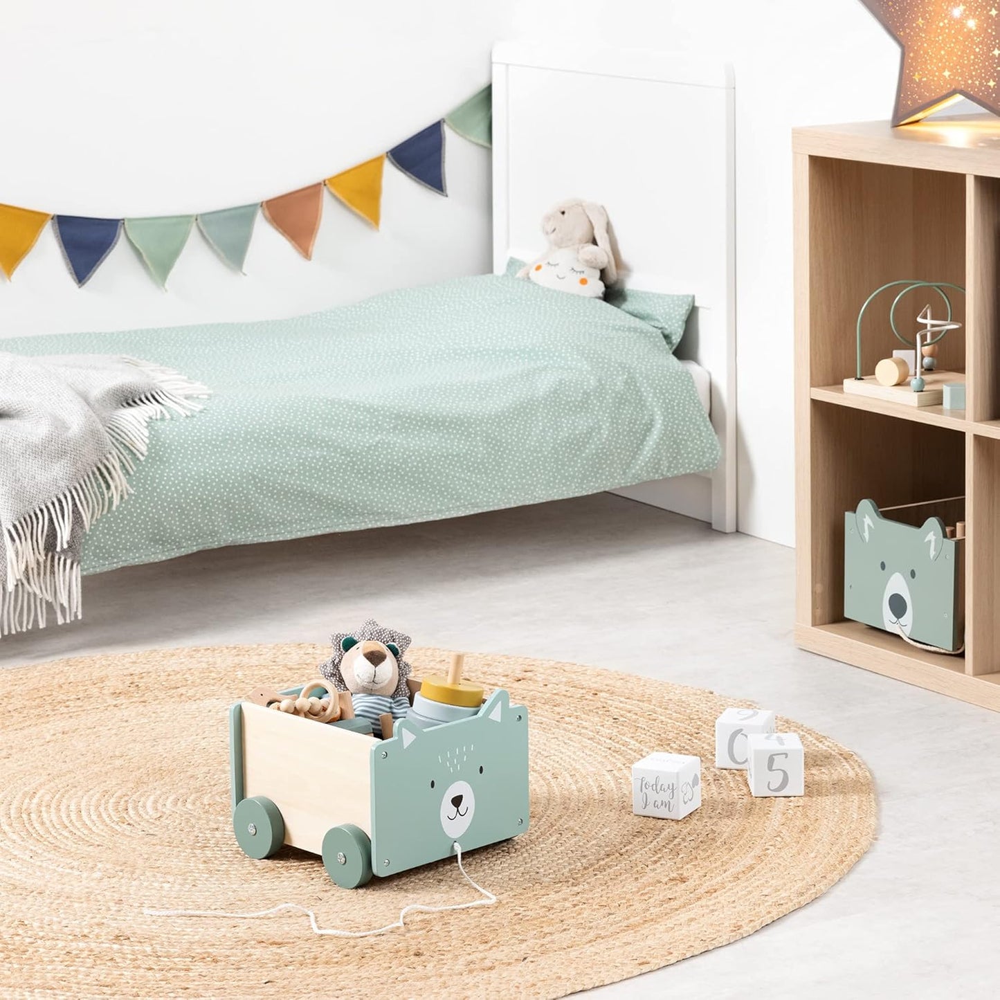 Spielzeug-Aufbewahrungsbox mit Rädern, Eisbär-Design Türkis