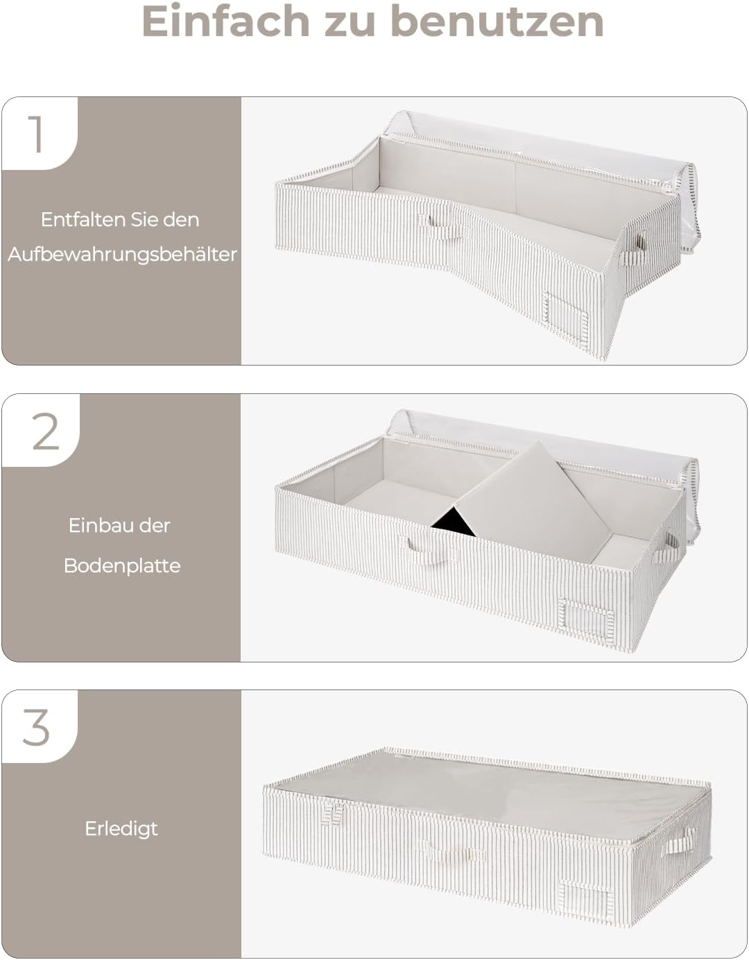 Unterbett Aufbewahrungsboxen-Set (2 Stück, faltbar), 84 x 43 x 15 cm Graue und Weisse Streifen