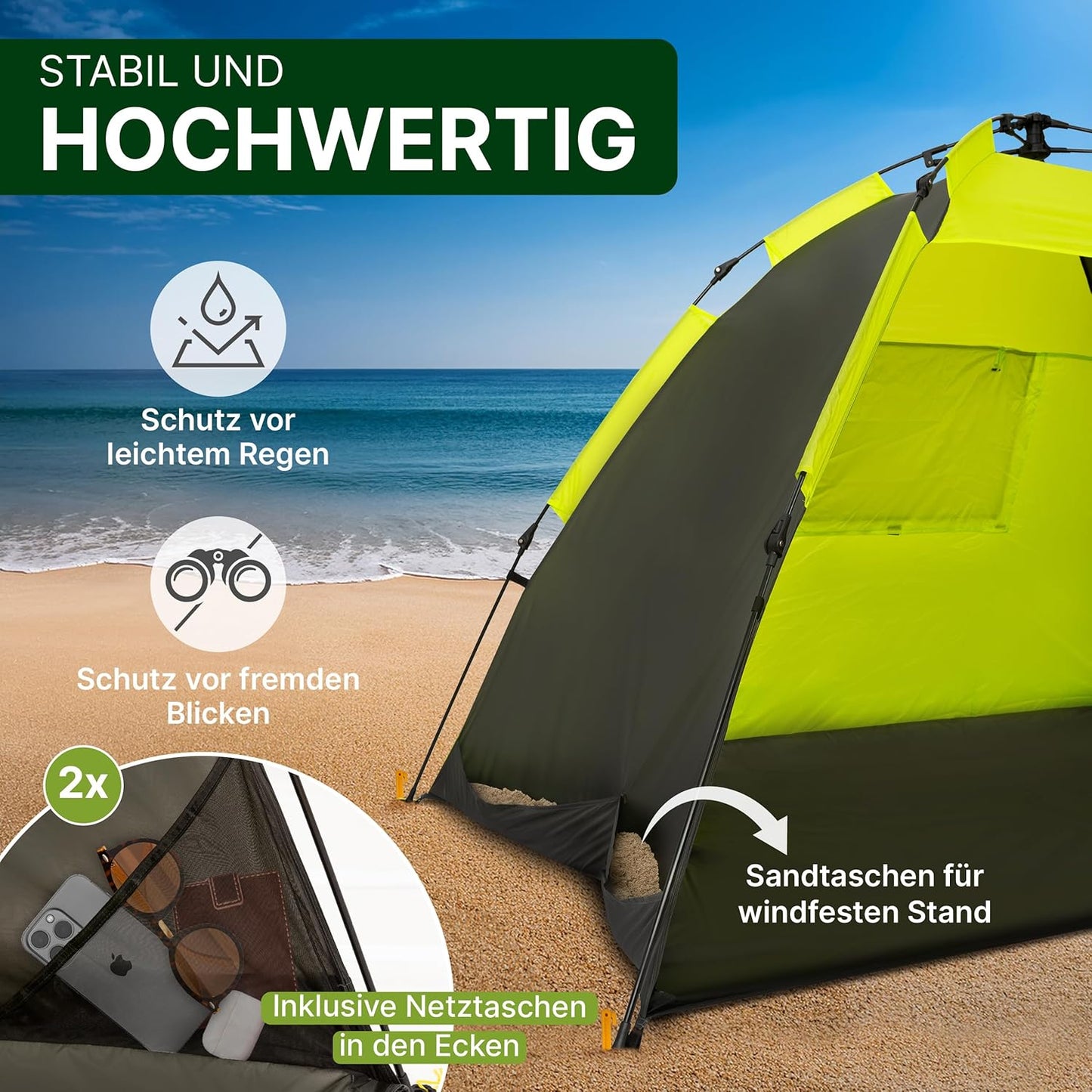 Strandmuschel mit UV-Schutz, Automatik XXL Grün
