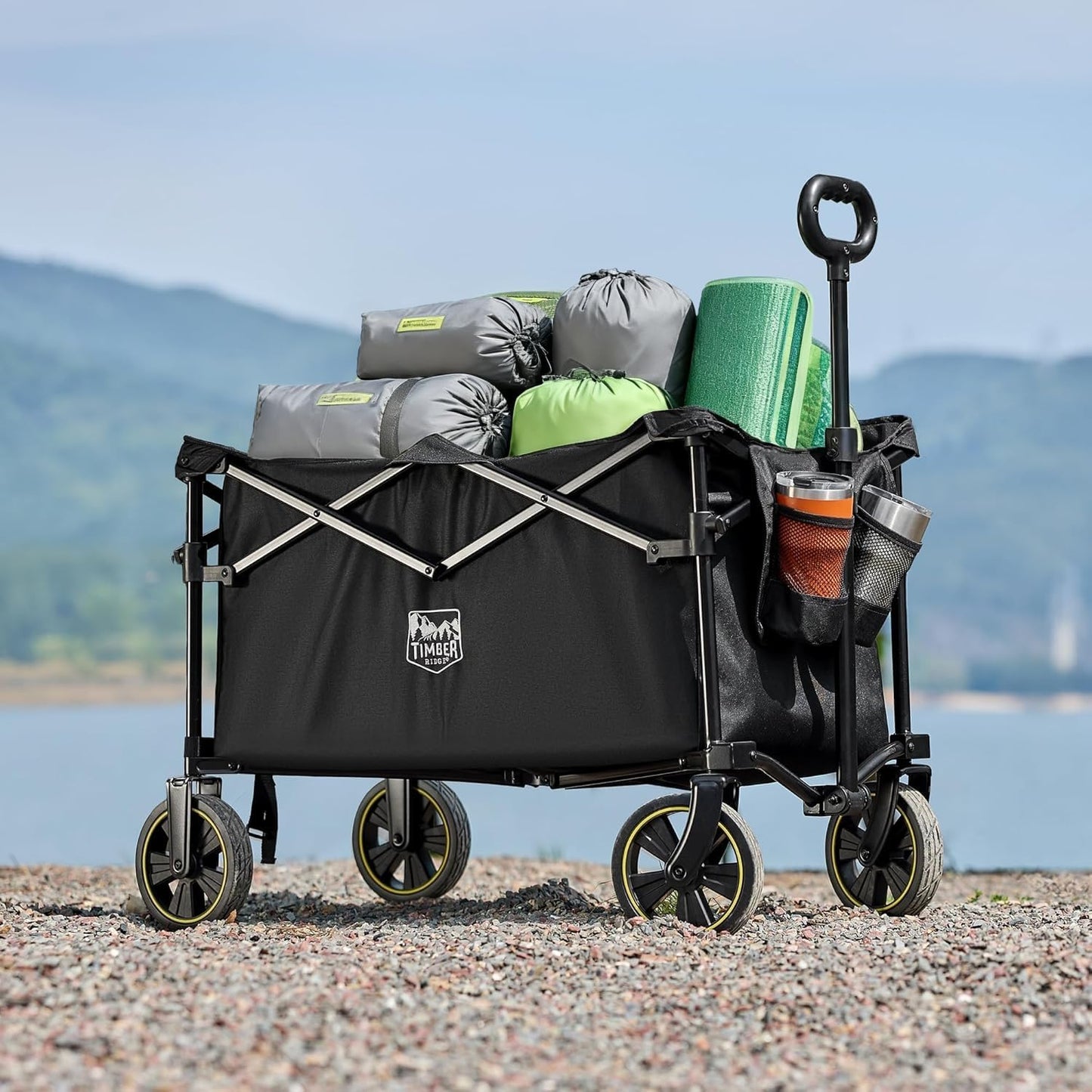 Faltbarer Bollerwagen mit verstellbarem Griff, Schwarz