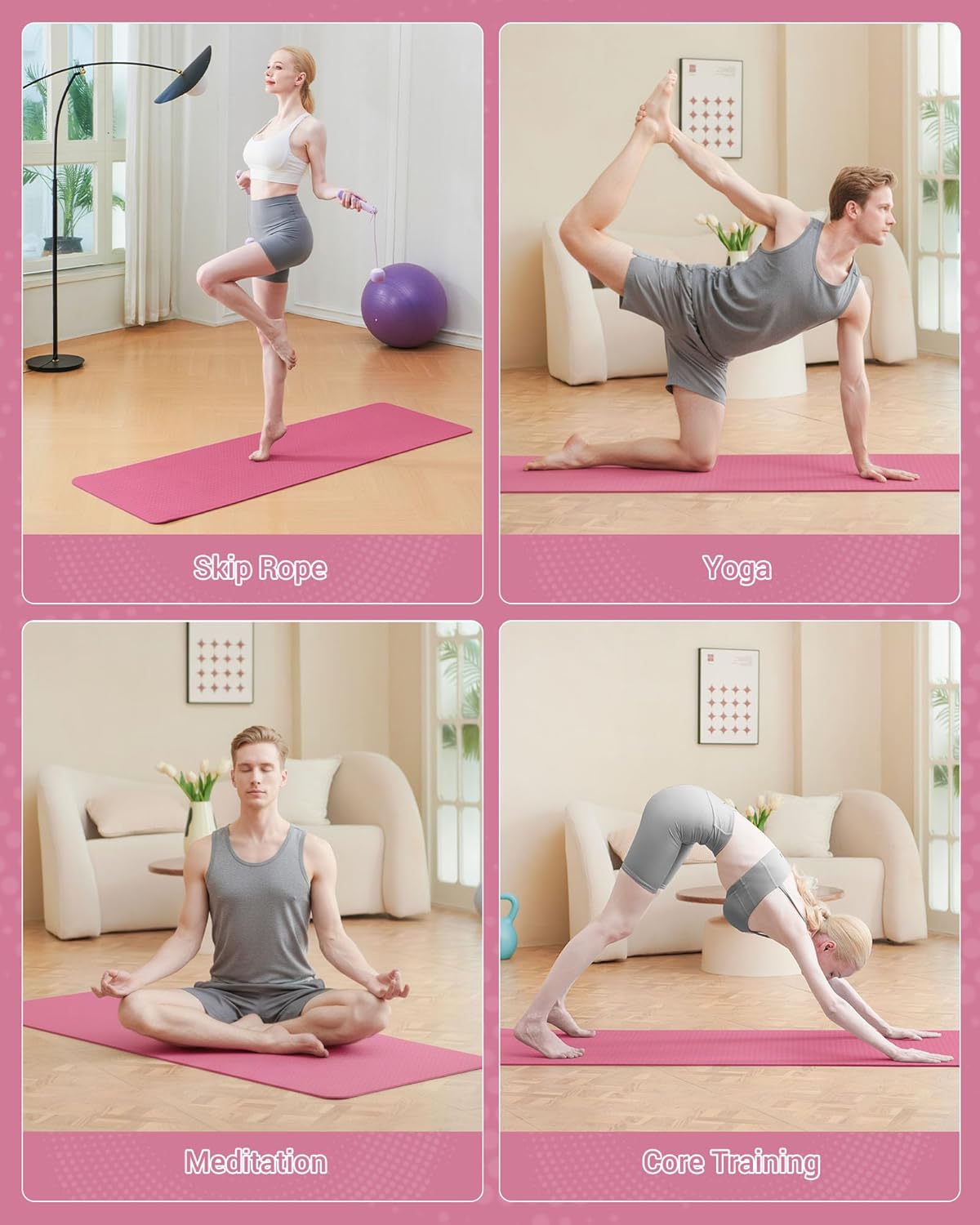 Gymnastik- und Yogamatte mit Tragegurt, Rosa/Pflaume