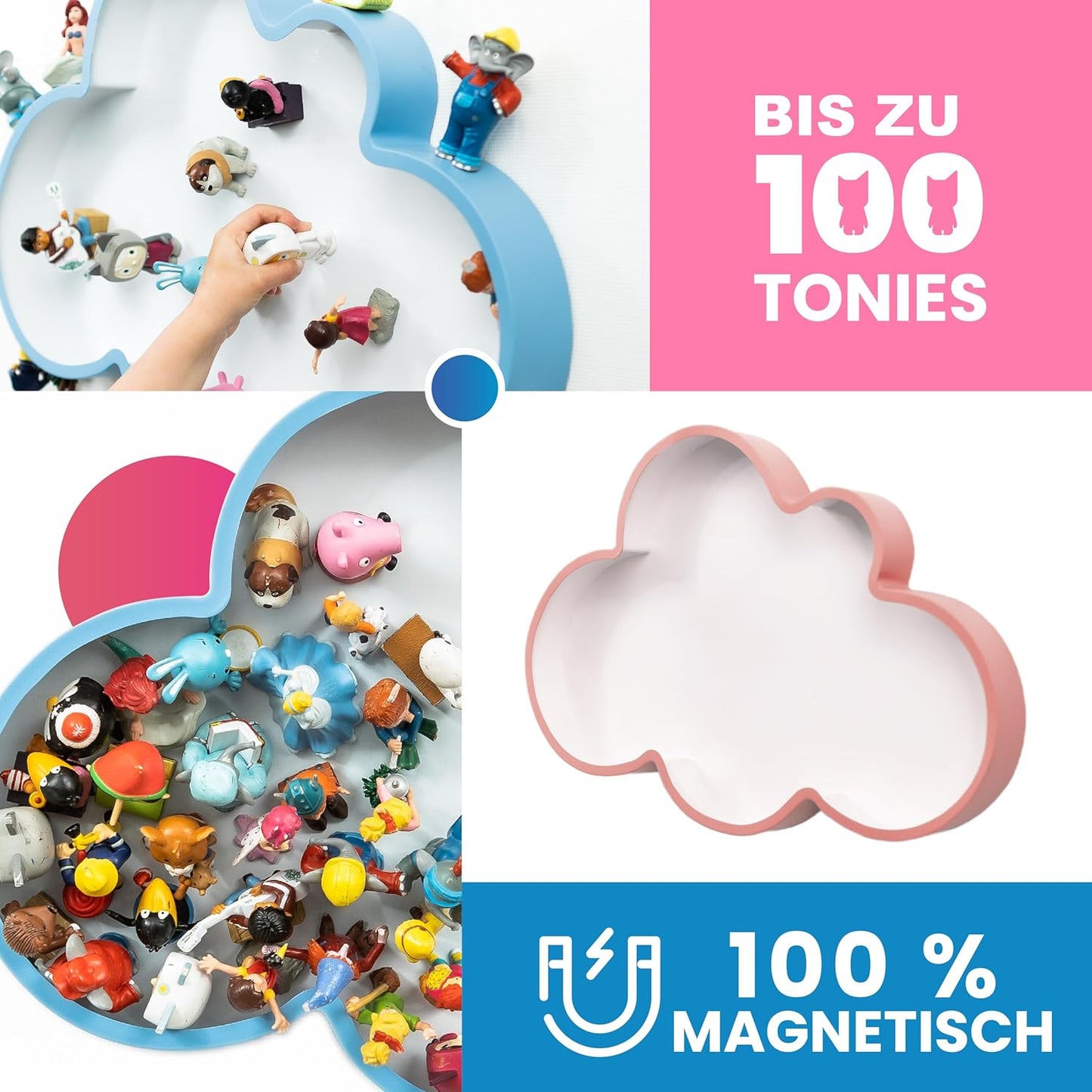 Magnetisches Wolken-Wandregal für Tonie Figuren, Rosa