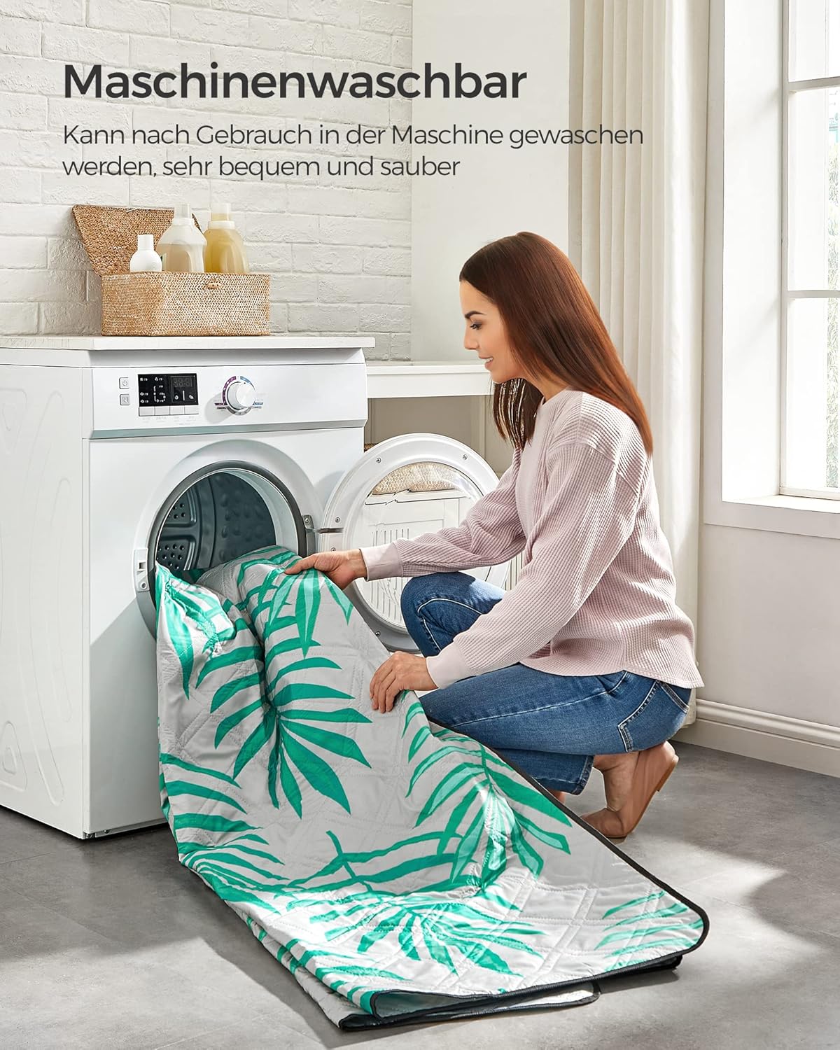 Picknickdecke wasserabweisend, 200L x 200l cm Farnmuster + Grau
