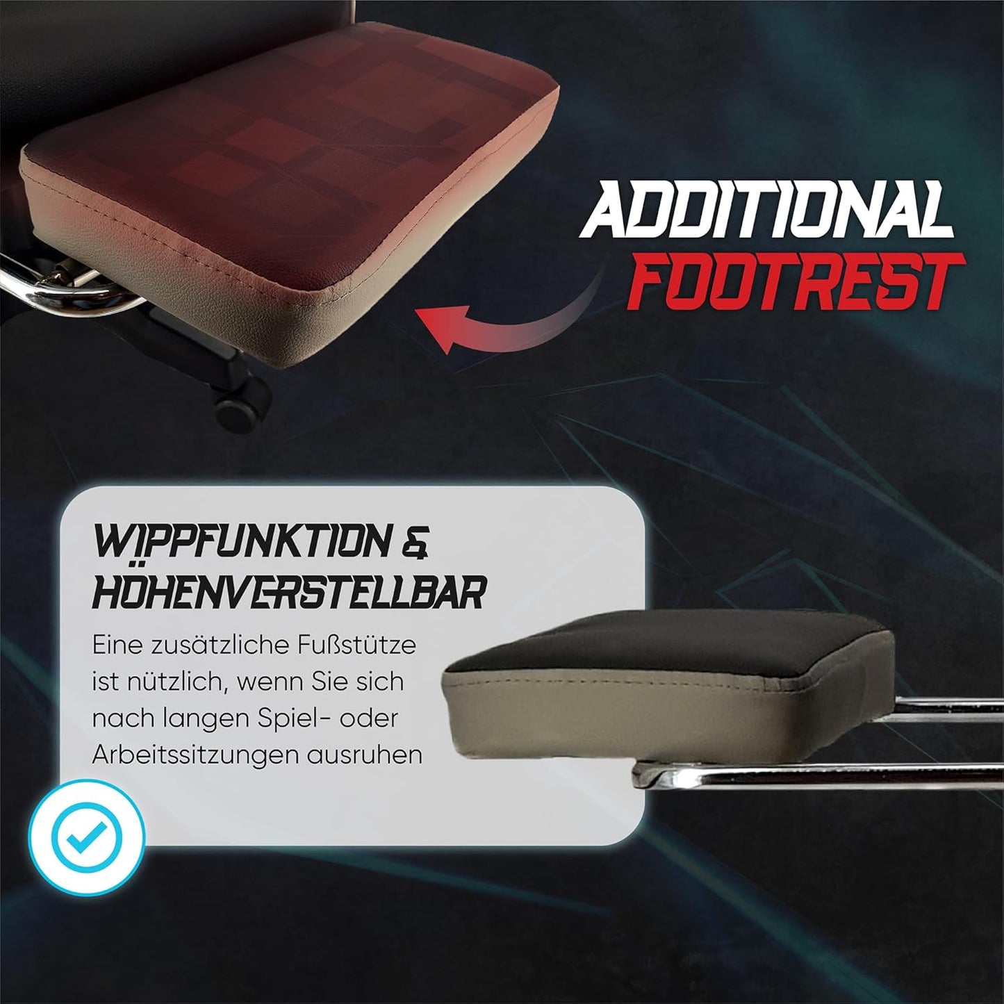 Ergonomischer Gaming-Stuhl mit Lendenwirbelstütze und Fussstütze, Grau