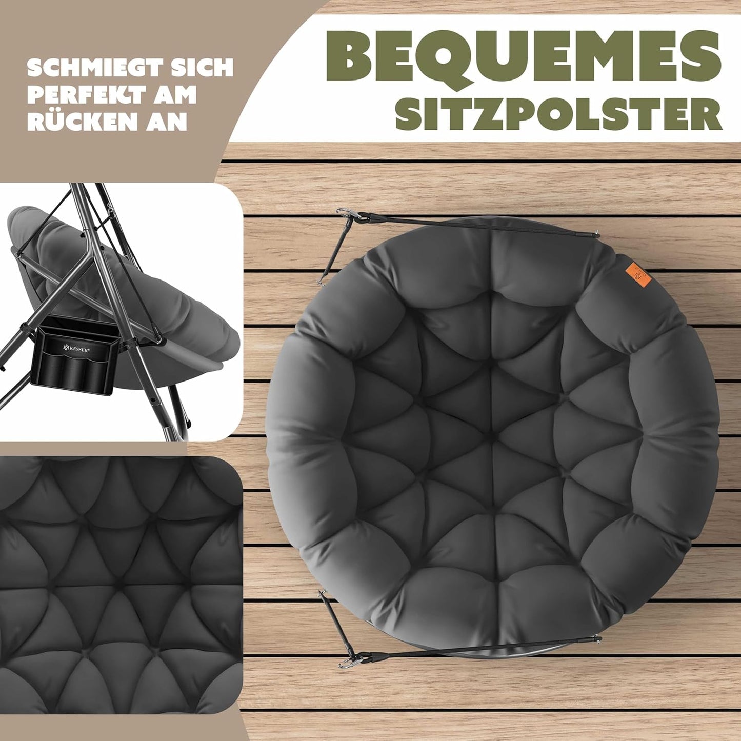 Hängesessel mit Gestell und Kissen-Set, Anthrazit