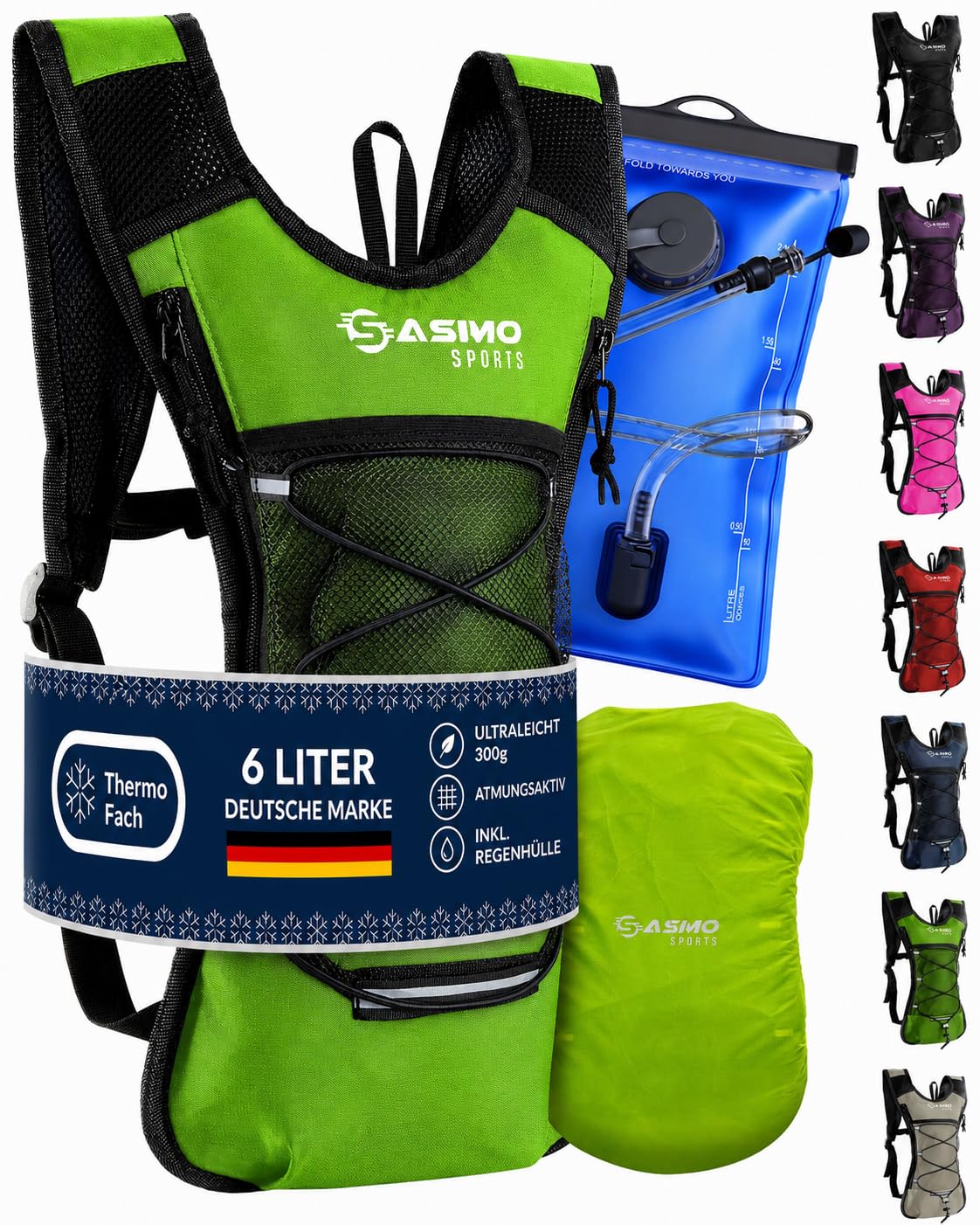 Trinkrucksack mit Thermofach & Trinkblase, grün - mit Trinkblase