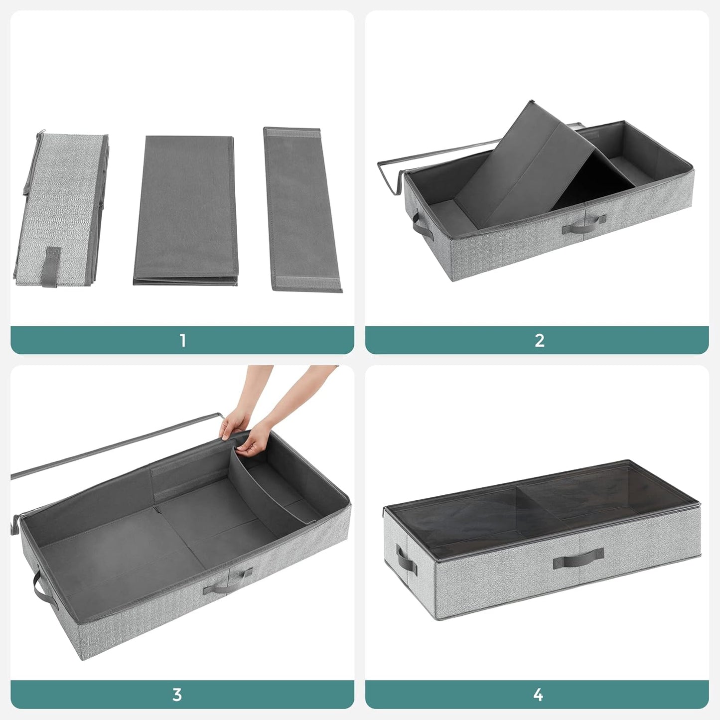 2-teiliges Unterbettkommode-Set RUB002G01 mit Trennwand, 82 x 40 x 15 cm, 2