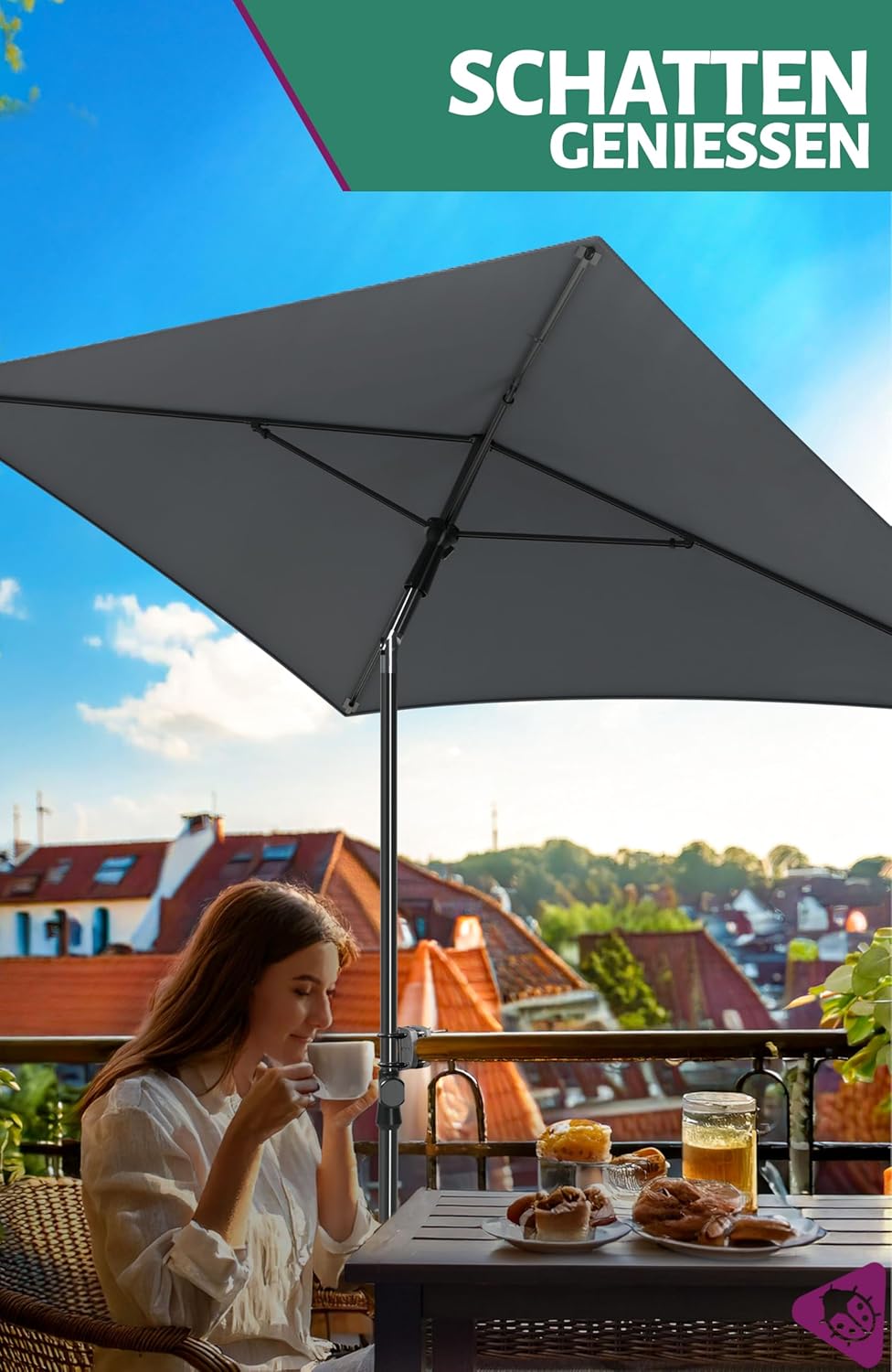Rechteckiger Balkonschirm mit Knickfunktion, Anthrazit 2er Set – 1 x Schirm mit hülle
