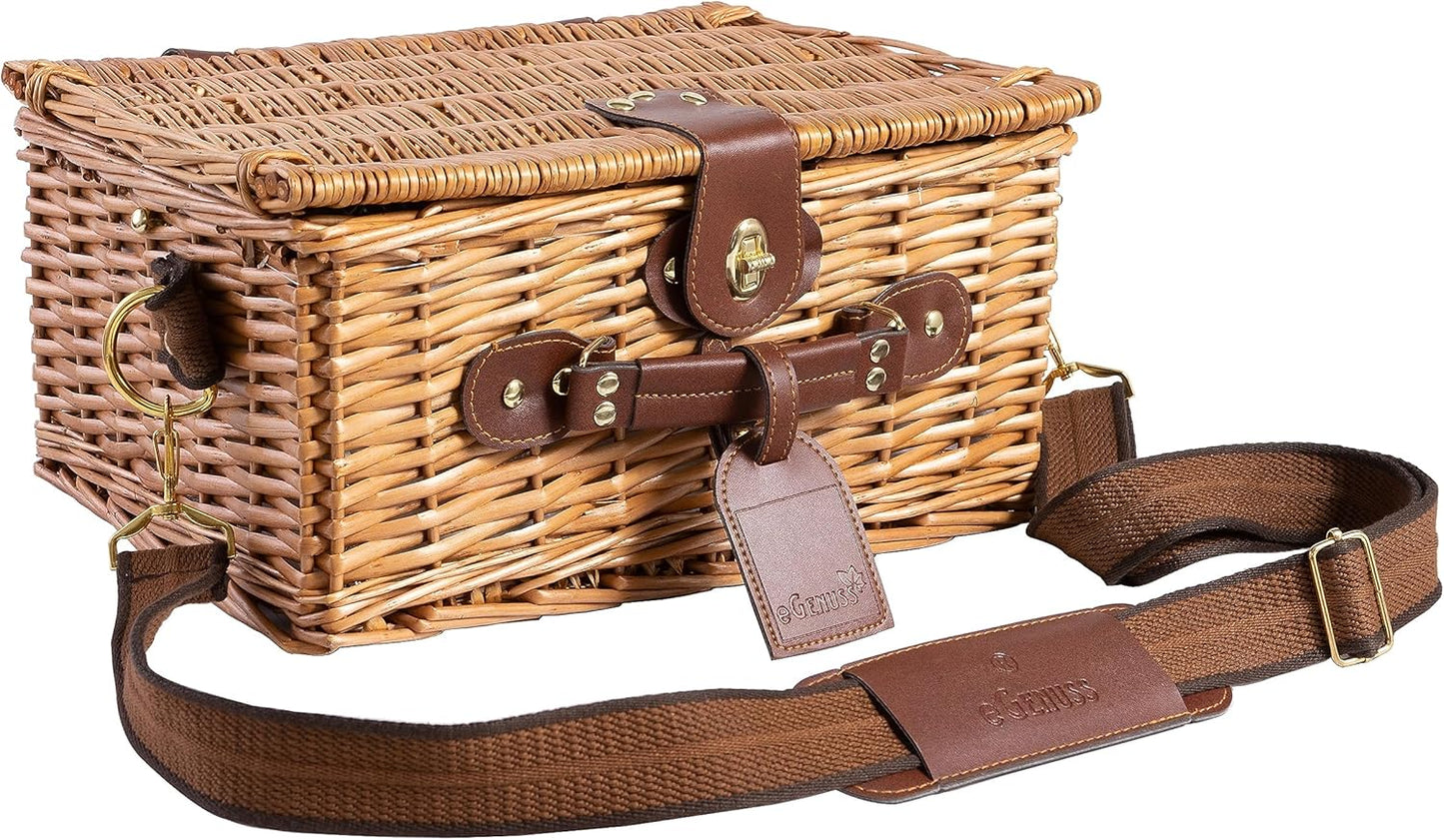 Picknickkorb mit abnehmbarem Schultergurt, Picknickkorb für 2 Personen - Grün / 1