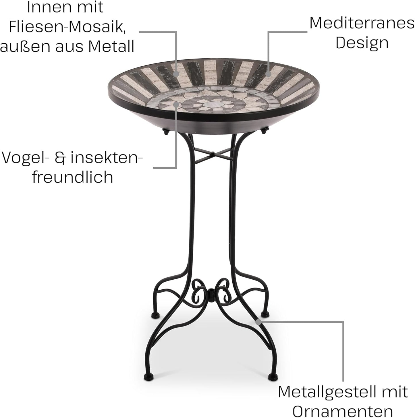 Vogeltränke mit Mosaikmuster