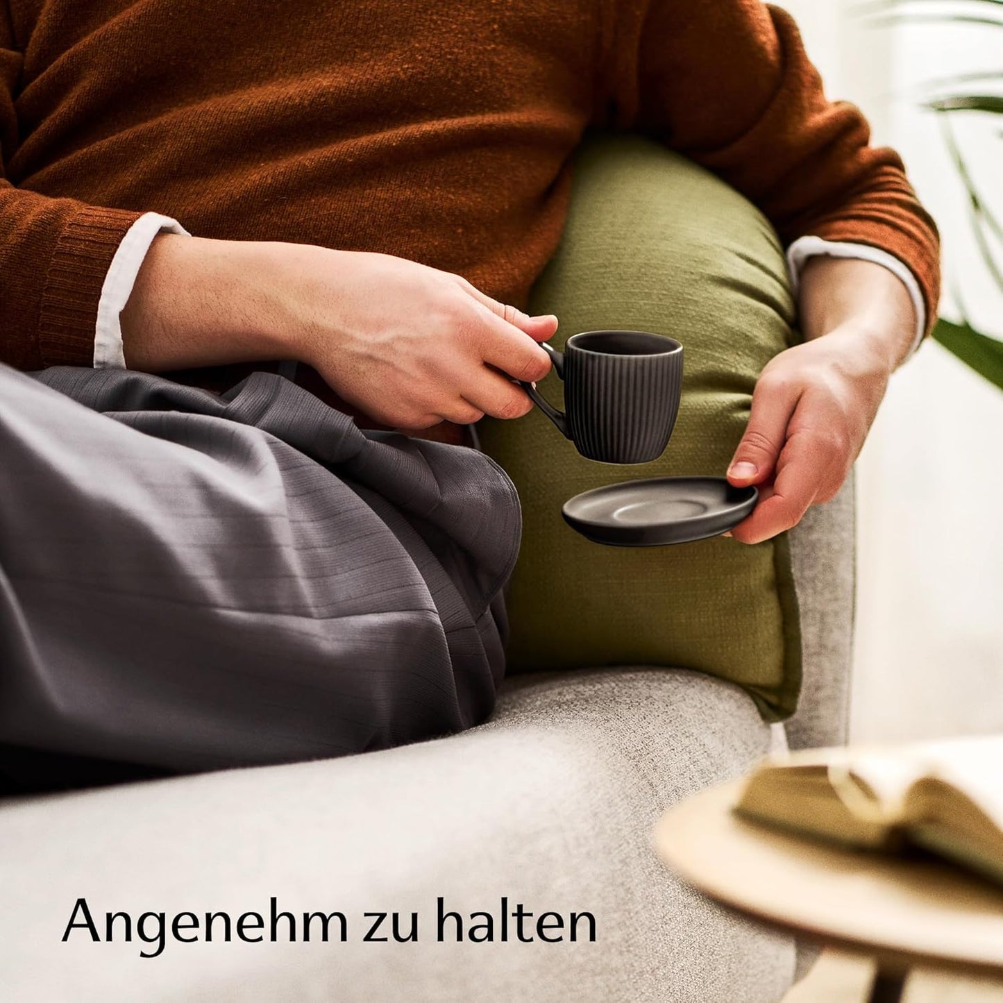 6er-Set Espressotassen mit Untertassen, Schwarz Espresso 90 ml
