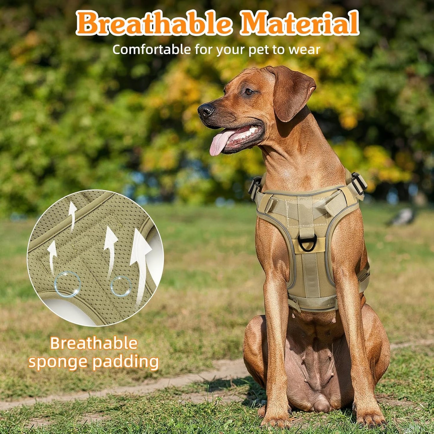 Taktisches Hundegeschirr, Armee Gelb S: 18-35 Pfund (Brust:19,6-31,5",Hals:11-19,6")