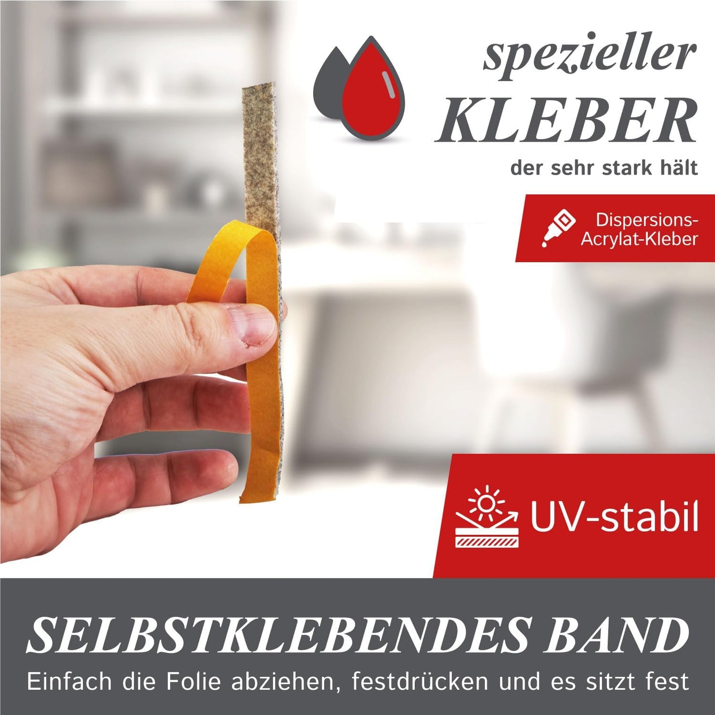 Selbstklebende Filzgleiter für Möbel, 50mm x 4mm x 4m, 50mm breit, 4mm stark, 4m lang/ Grau Meliert