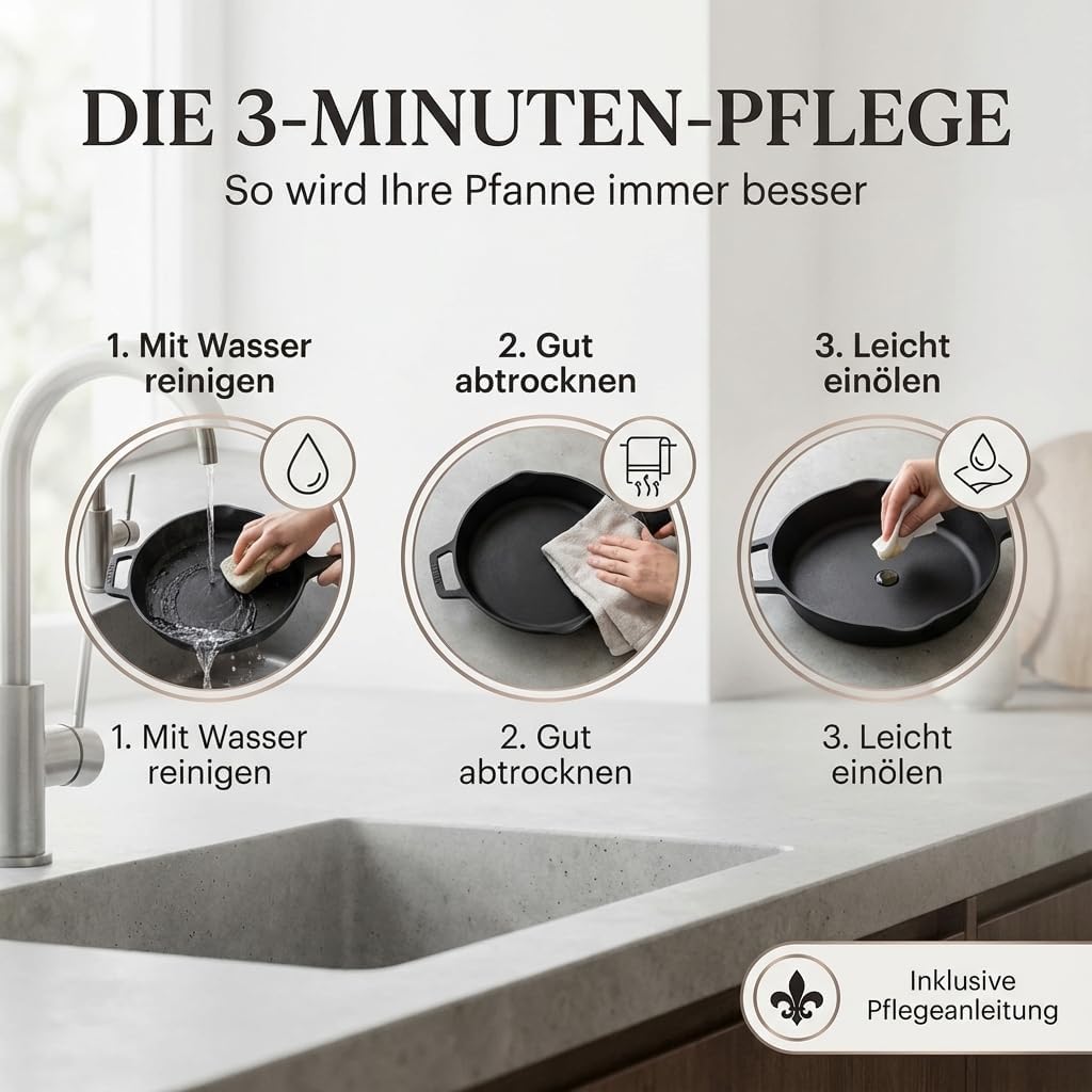 Gusseisenpfanne 28cm robust und widerstandsfähig, 28cm ohne Zubehör
