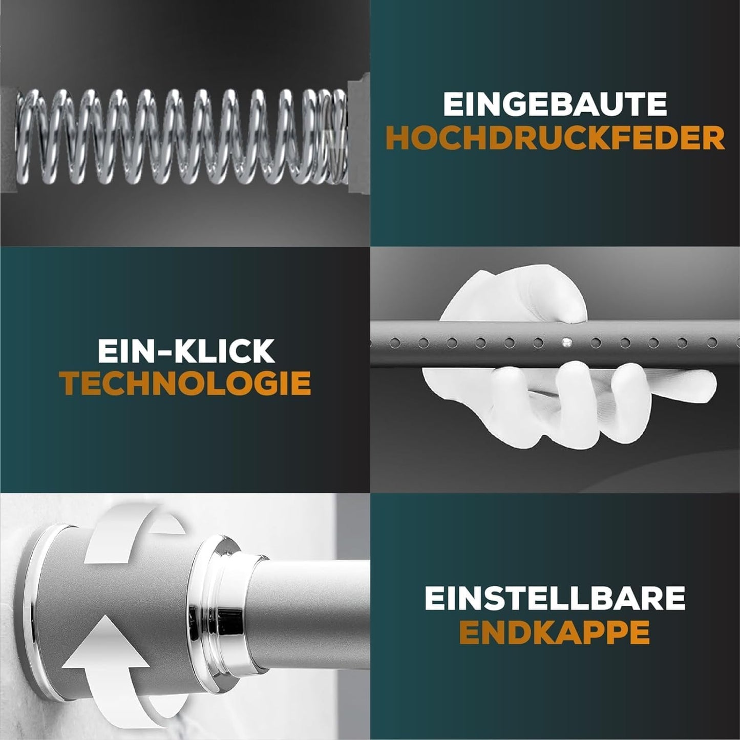 Teleskop-Duschstange, 370-420 cm Grau