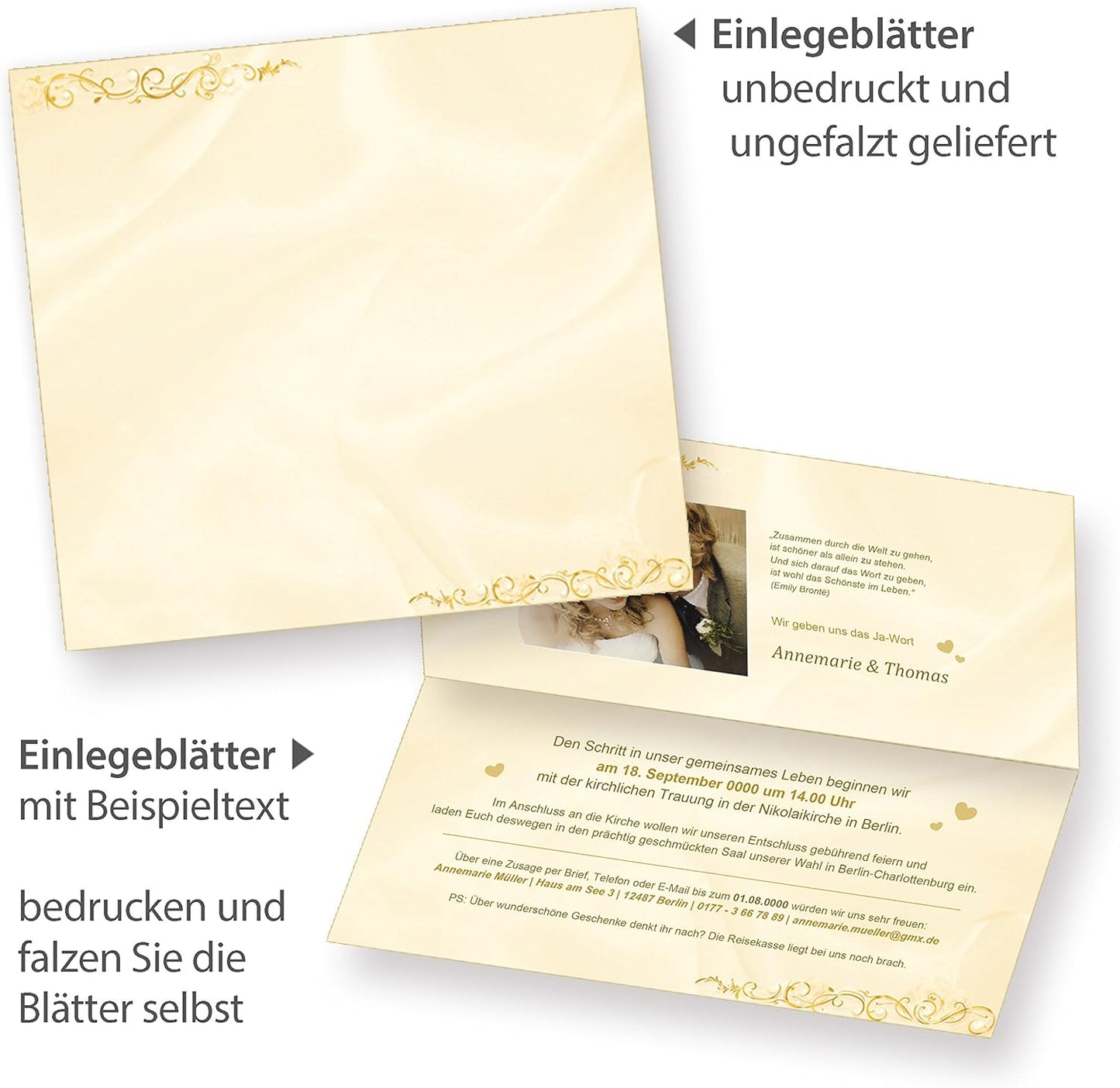 Einladungskarten-Set Hochzeit (40 Stück) inkl. Umschläge, 40 Sets