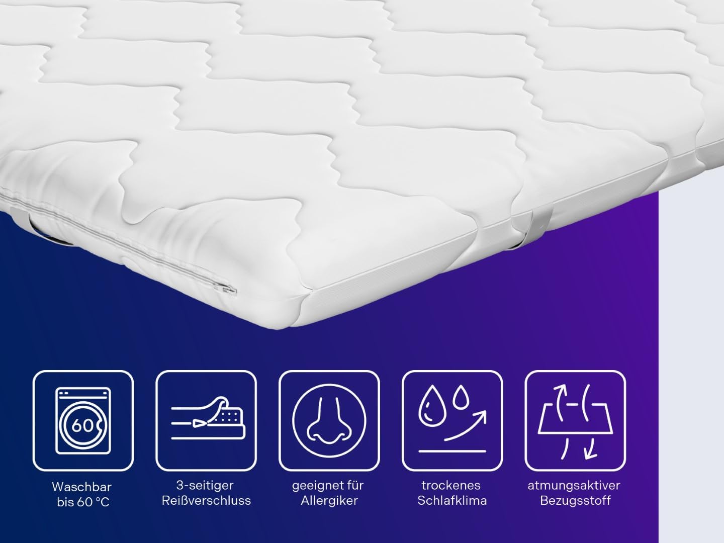Matratzentopper mit Memory Foam, Viscoschaum|120 x 200 cm
