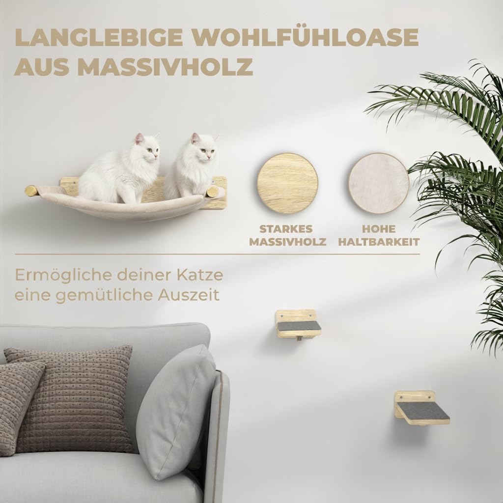 Kletterwand Katzentreppe-Set, Vollholz (3-teilig)