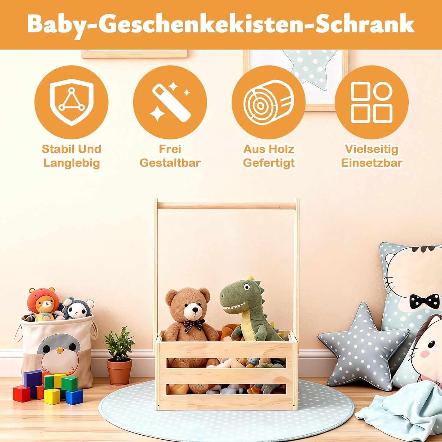 Baby-Geschenkkorb mit Kleiderstange, Kleiderbügel & Girlande