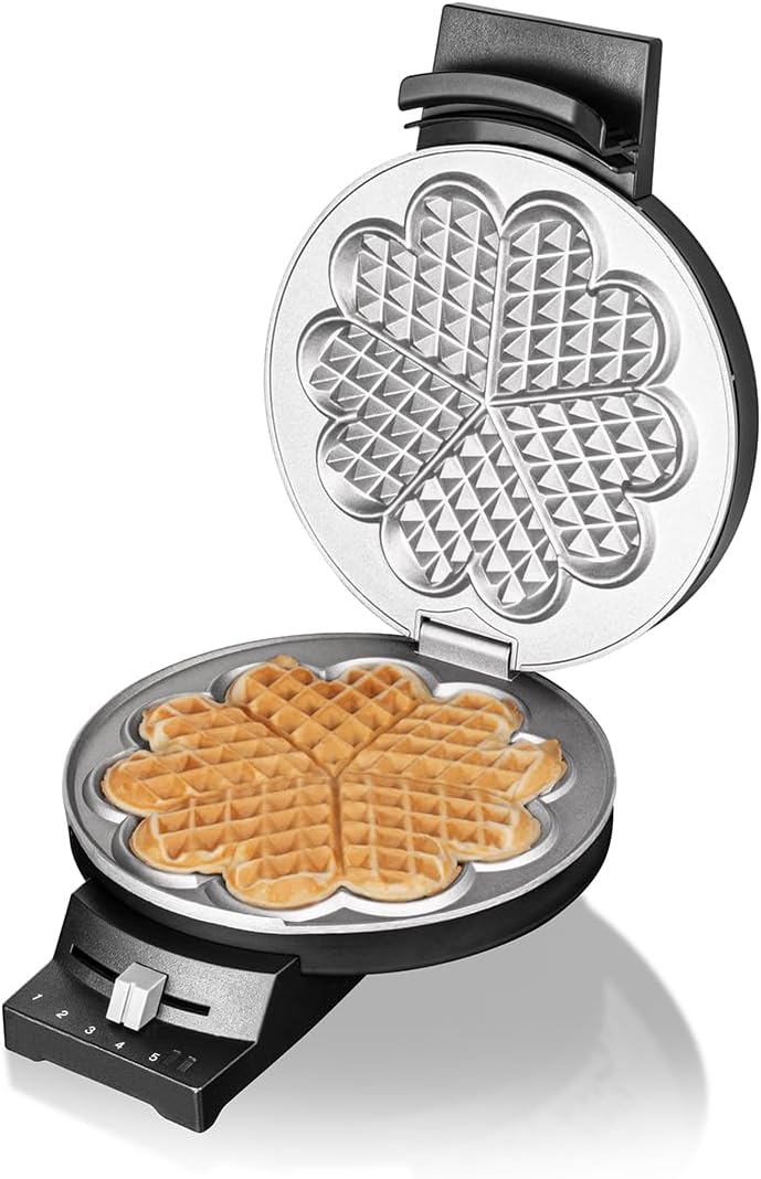 Waffeleisen 180 für Herzwaffeln mit Signalton, Einfache Antihaftbeschichtung, Schwarz