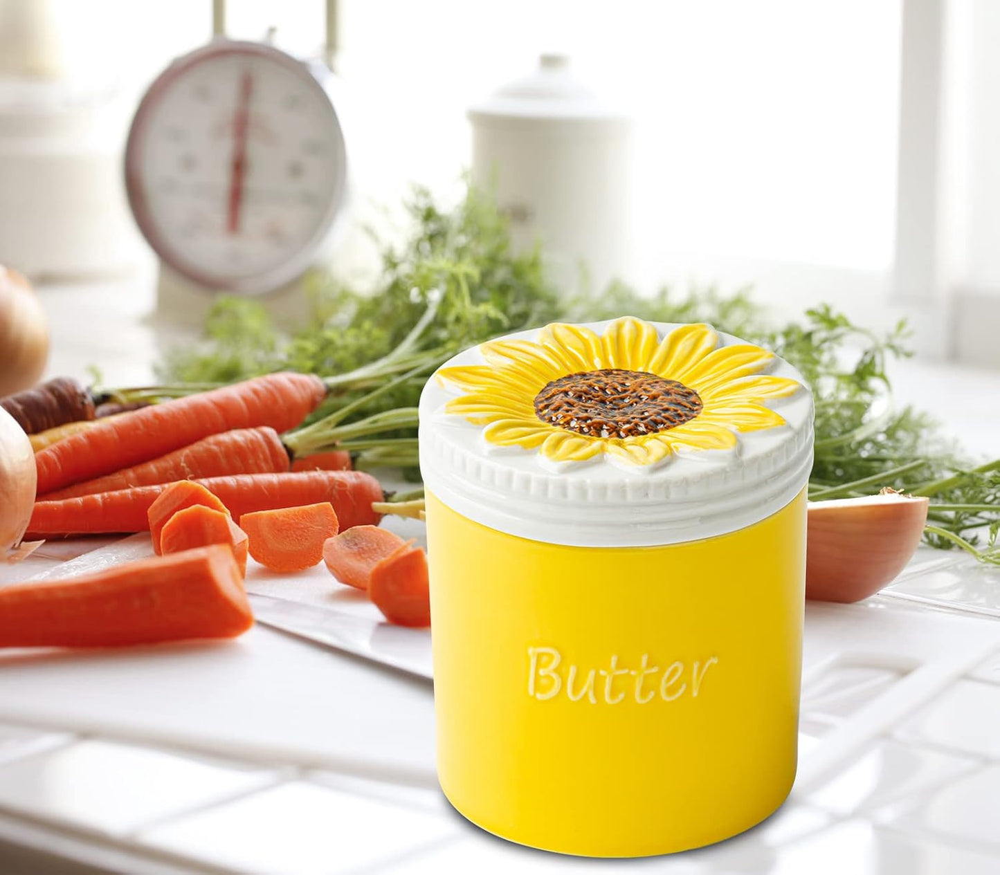 Französische Butterdose mit Sonnenblumen