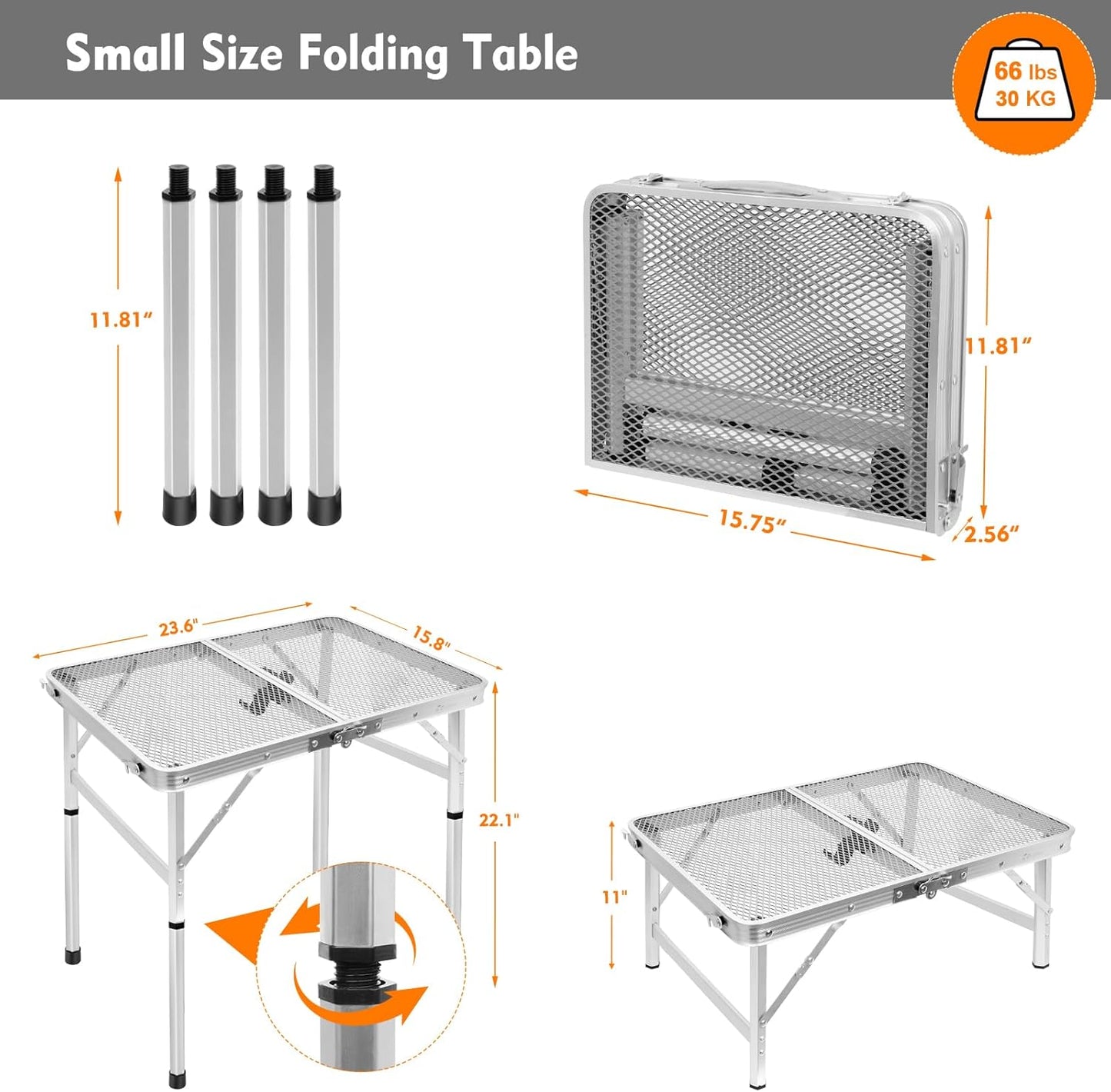 Klappbarer Campingtisch, Silbern 60 x 40 cm