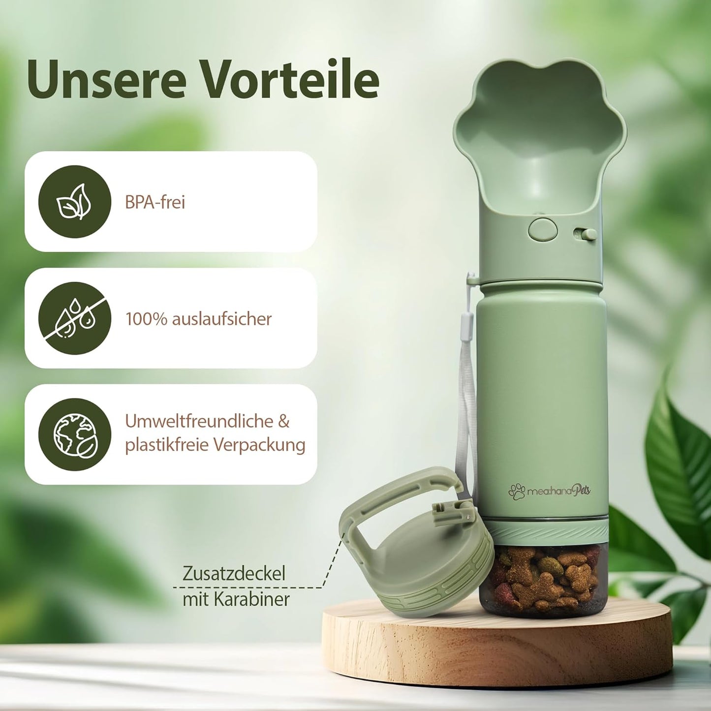 Hundetrinkflasche mit Futterbehälter & Karabiner