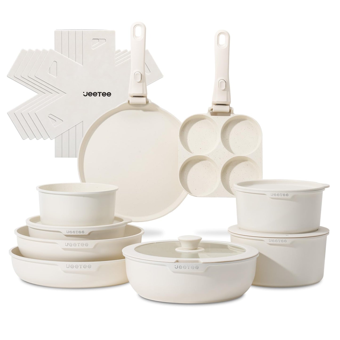 20-teiliges Antihaft-Topf- & Pfannenset mit abnehmbaren Griff, Beige 20 PCS