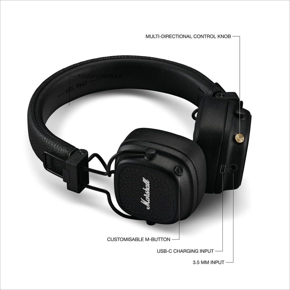Major V Bluetooth-Kopfhörer, Schwarz Major V